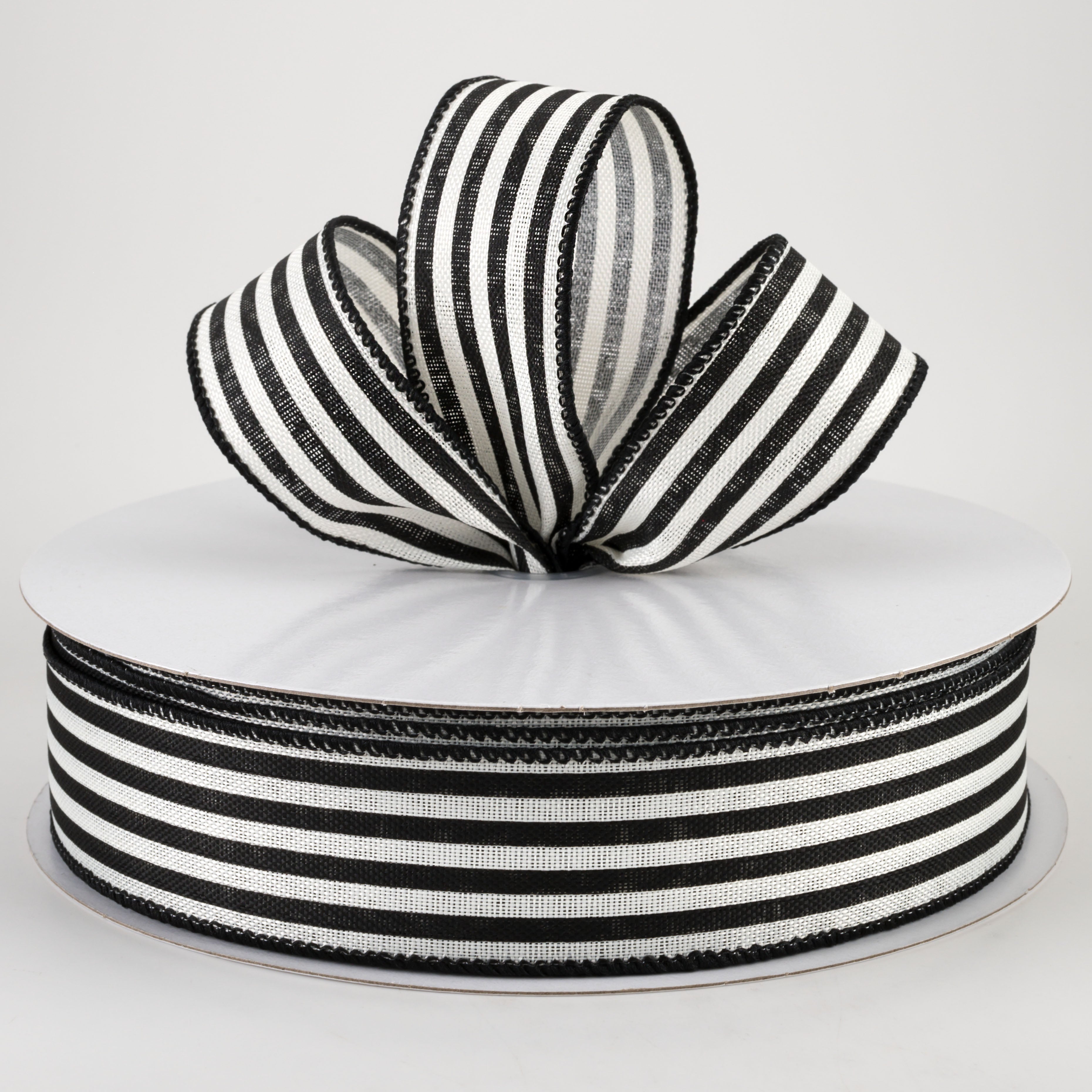 1.5 Inch Linen Cabana Stripes Ribbon - Ivory & Black (50 Yards) - Perfect for Gift Wrapping, DIY Crafts, Wedding Decorations and Party Favors