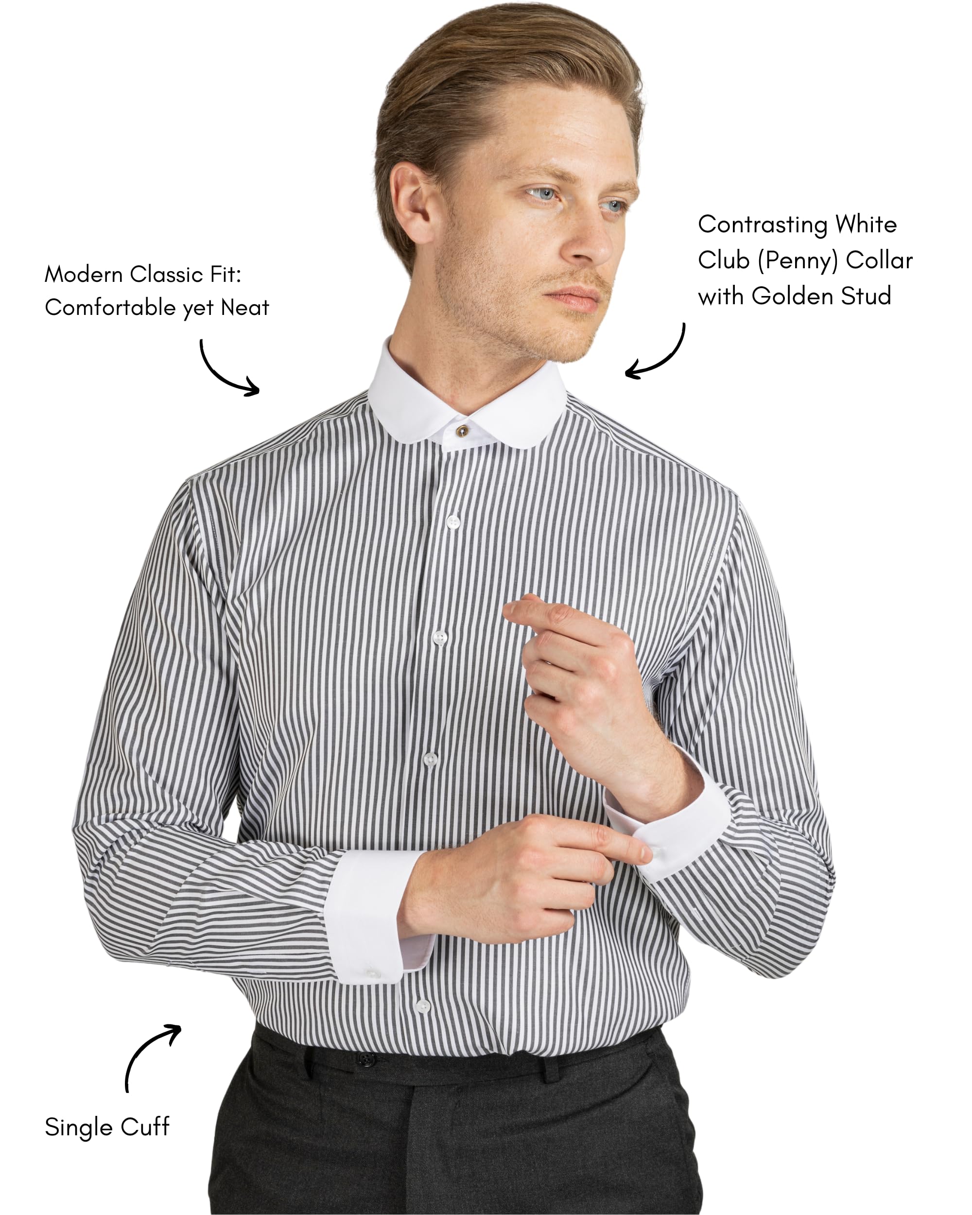 Vintage 1920s Style Men's Club Collar Dress Shirts | Long Sleeve Button Up Formal & Casual Shirts for Business, Weddings & Retro Fashion Events
