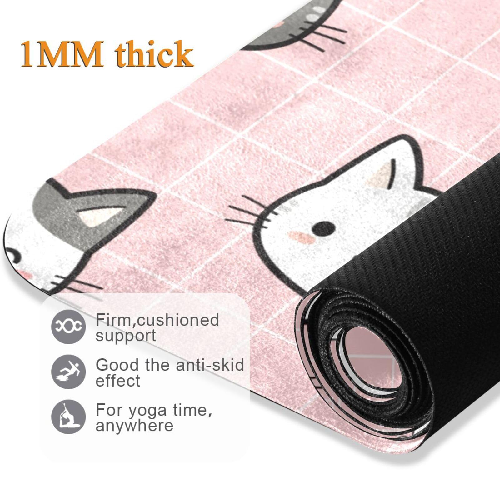Premium Non-Slip Yoga Mat for Women & Men - Extra Thick Anti-Tear Exercise Mat with Carrying Bag - Ideal for Yoga, Pilates, Home & Gym Workouts - Cute Kitty Head Design - Perfect for Beginners, Fitness Enthusiasts & Studio Sessions