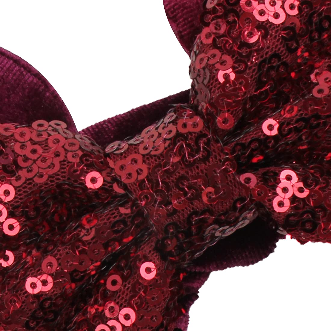 YanJie Women's Red Royal Mouse Ears Sequin Bow Velvet Scrunchies - 2 Pack Elastic Hair Ties for Ponytails, Sparkly Hair Accessories for Girls & Women | Perfect for Disney Trips, Cosplay & Everyday Glam