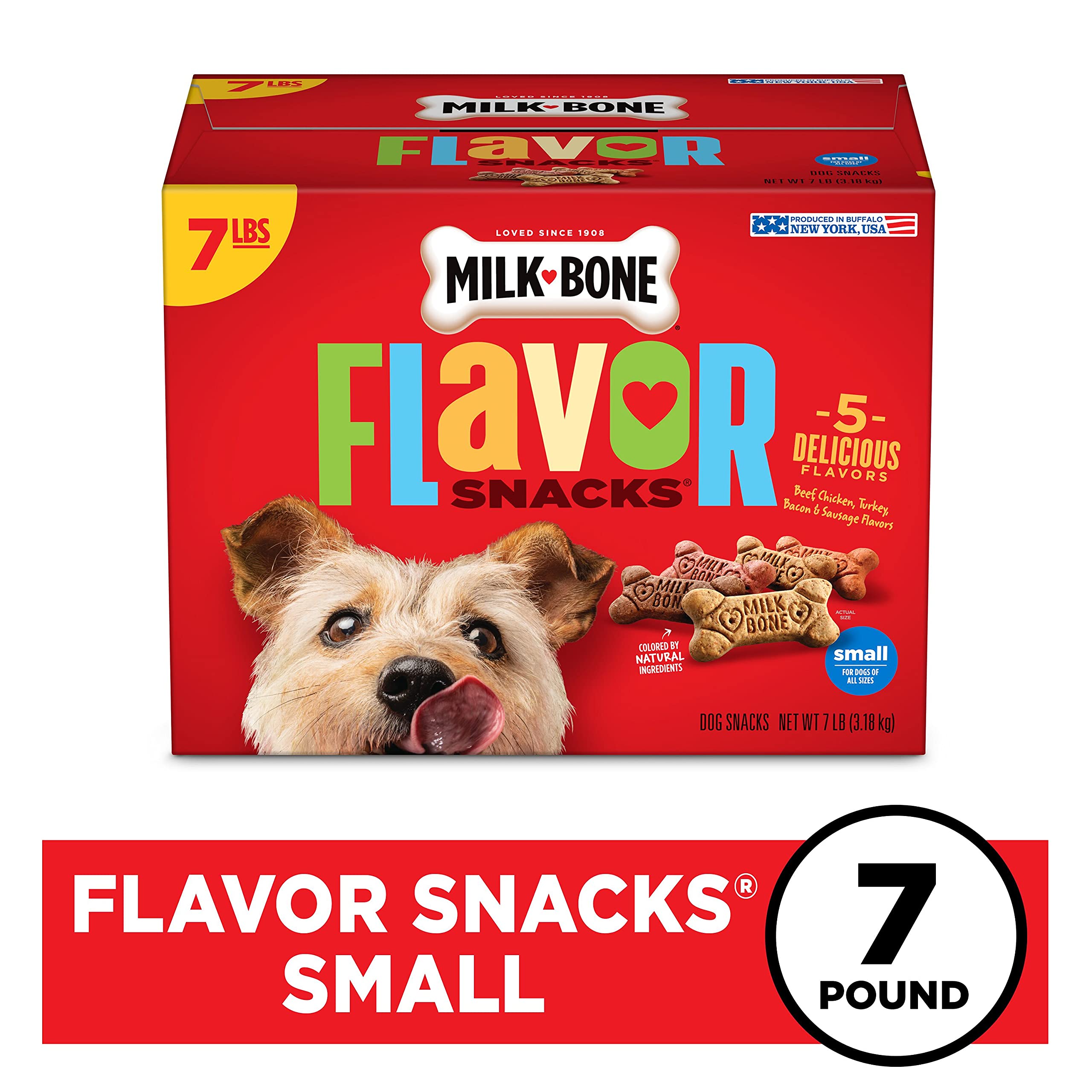 Milk-Bone Flavor Snacks Small Dog Biscuits - Crunchy Dog Treats for Small Breeds, 7lb Box - Perfect for Training, Rewards & Dental Health