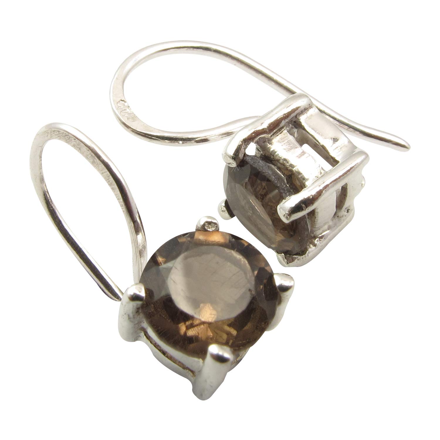 1.8ct Brown Smoky Quartz Earrings 1.5cm 925 Sterling Silver Handmade Jewelry - Perfect for Weddings, Parties & Everyday Elegance