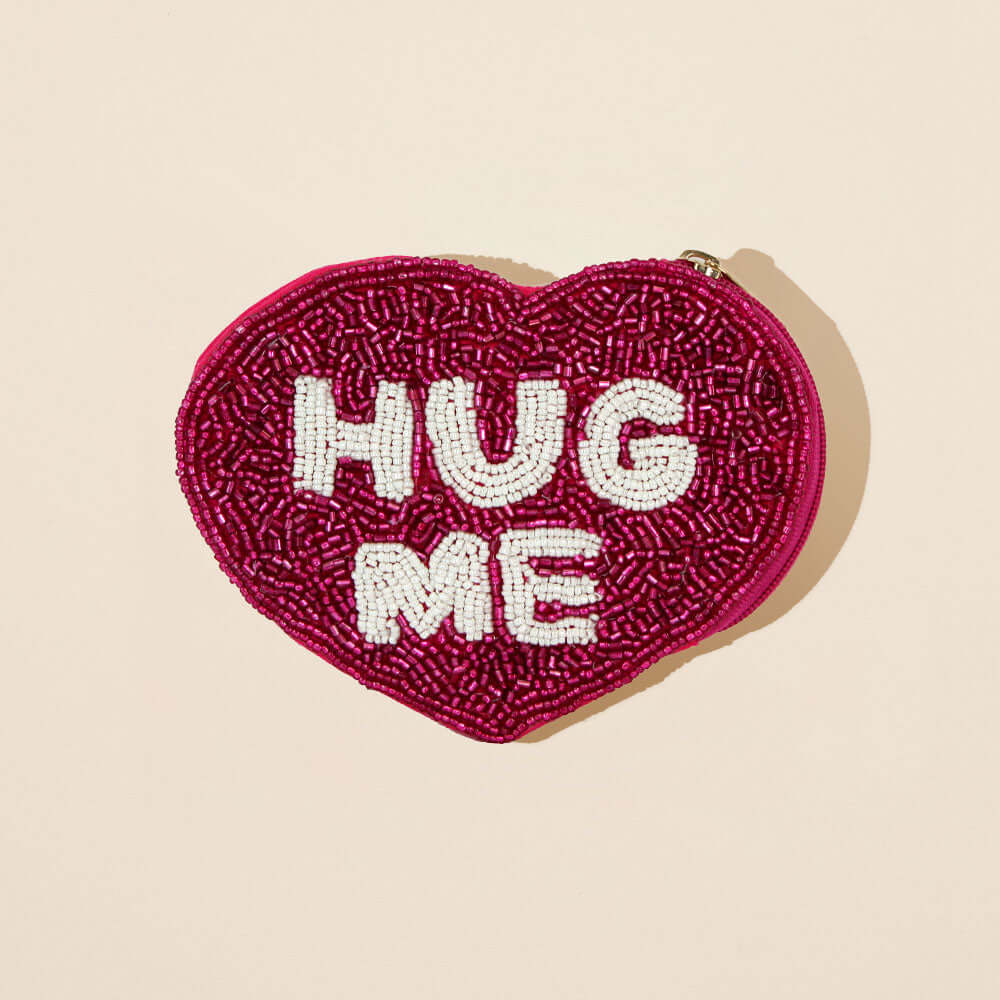 Stylish Heart-Shaped Seed Beaded Mini Pouch Bag - Perfect for Gifts, Jewelry Storage & Party Favors | HUG ME Message Design