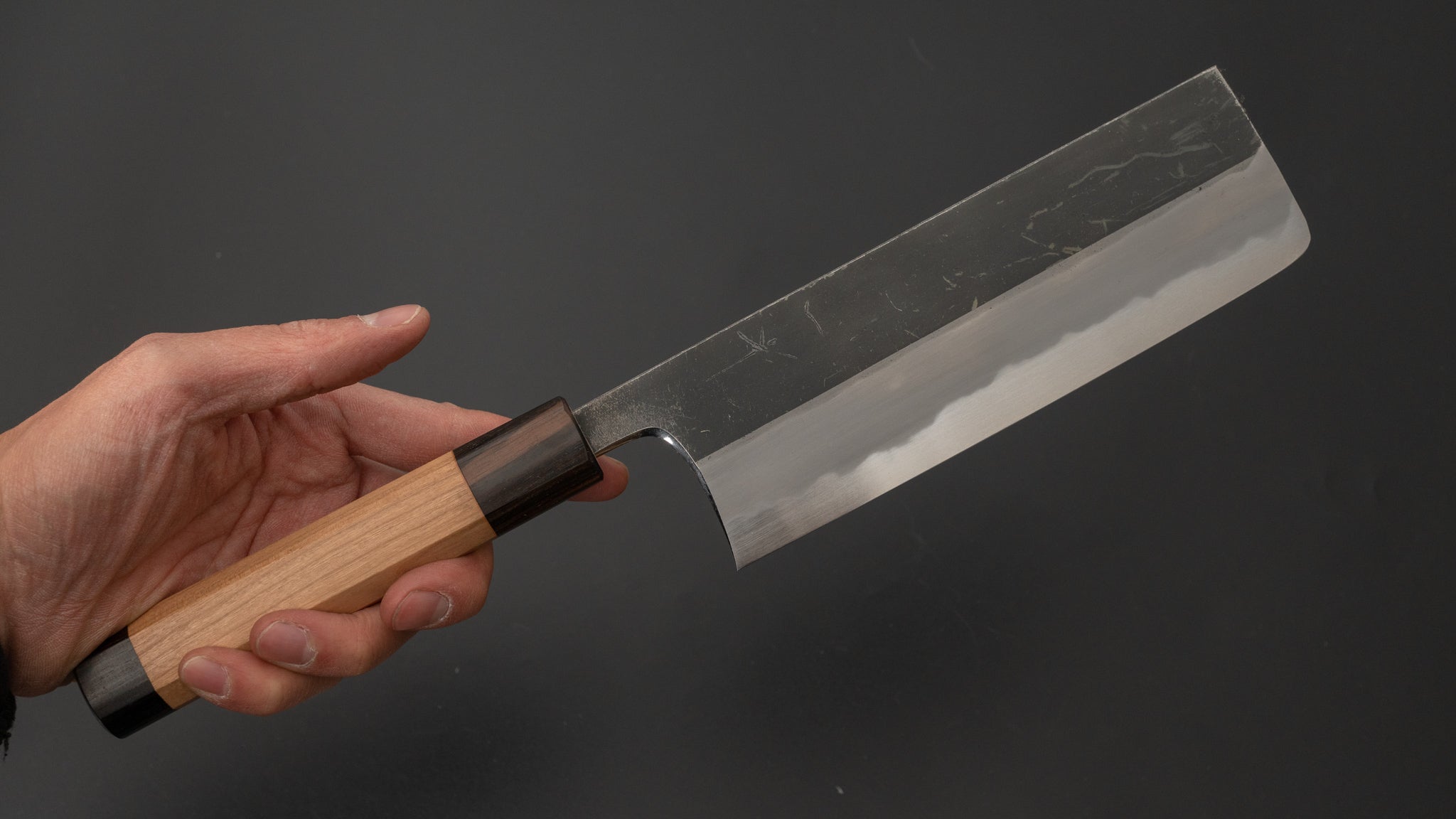 Hitohira Togashi Blue #2 Kurouchi Nakiri Knife - Japanese Chef Knife with Cherry Wood Handle & Ebony End - Perfect for Slicing Vegetables, Herbs & Sushi Preparation