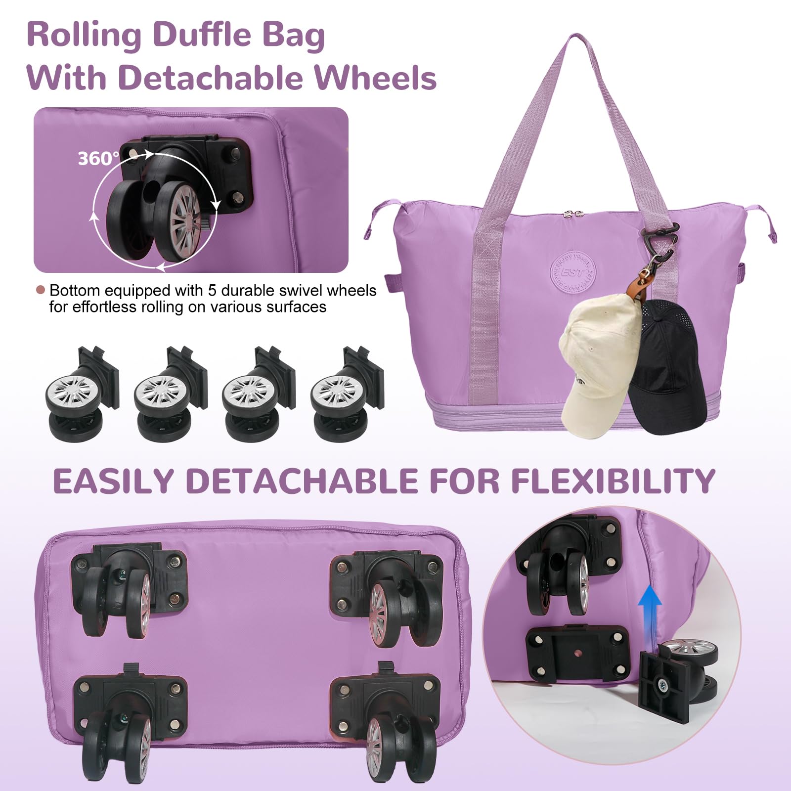 Rolling Duffle Bag with Wheels - Expandable Foldable Luggage Carry-On for Travel & Weekend Trips | Large Durable Duffel Bag for Airplane, Gym, Sports & Outdoor Adventures