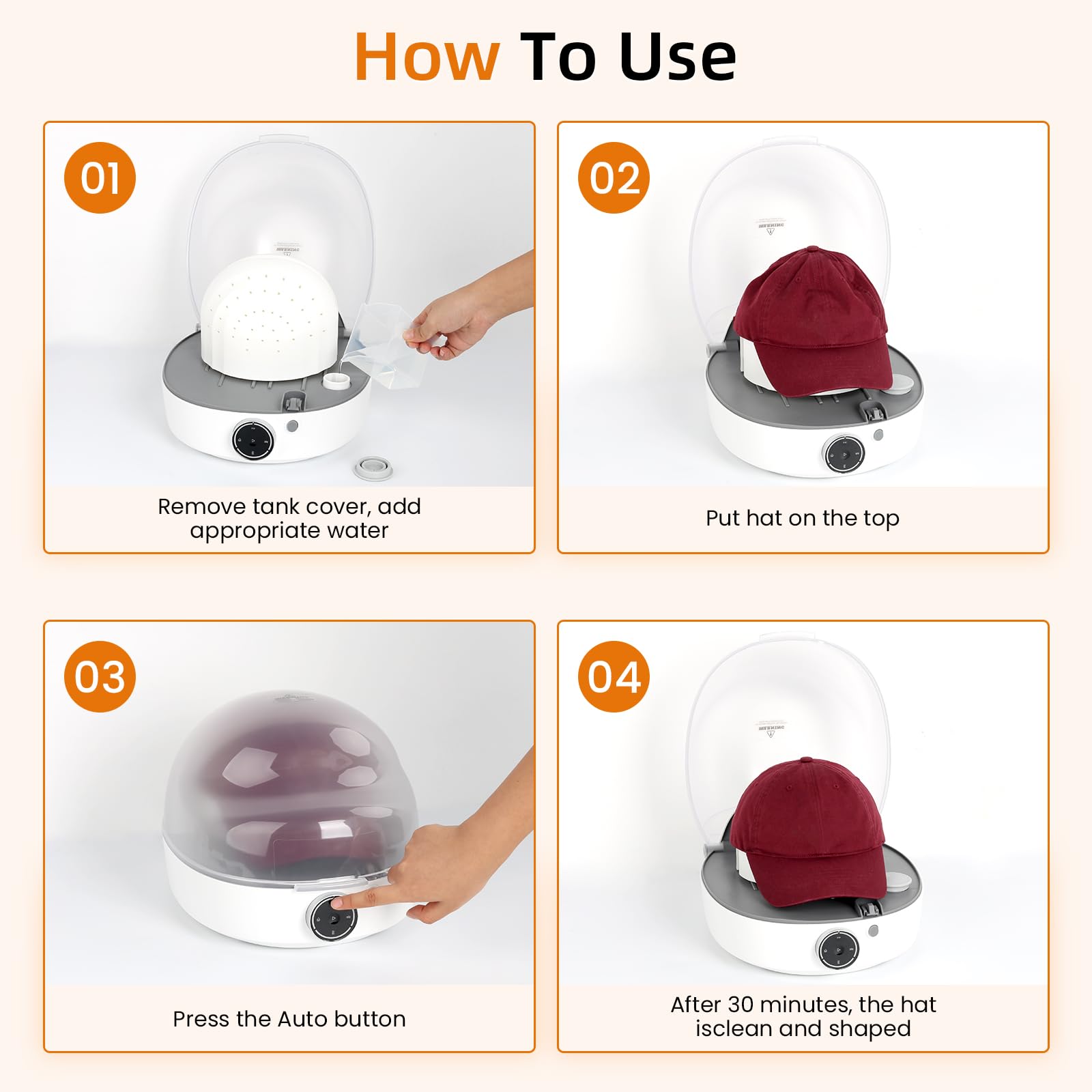 Arien Automatic Hat Shaper & Cleaner Machine - Steam Cleaning, Ironing & Drying for Baseball Caps, Bucket Hats - Restores Misshapen Hats - Perfect for Home, Travel & Hat Care Businesses