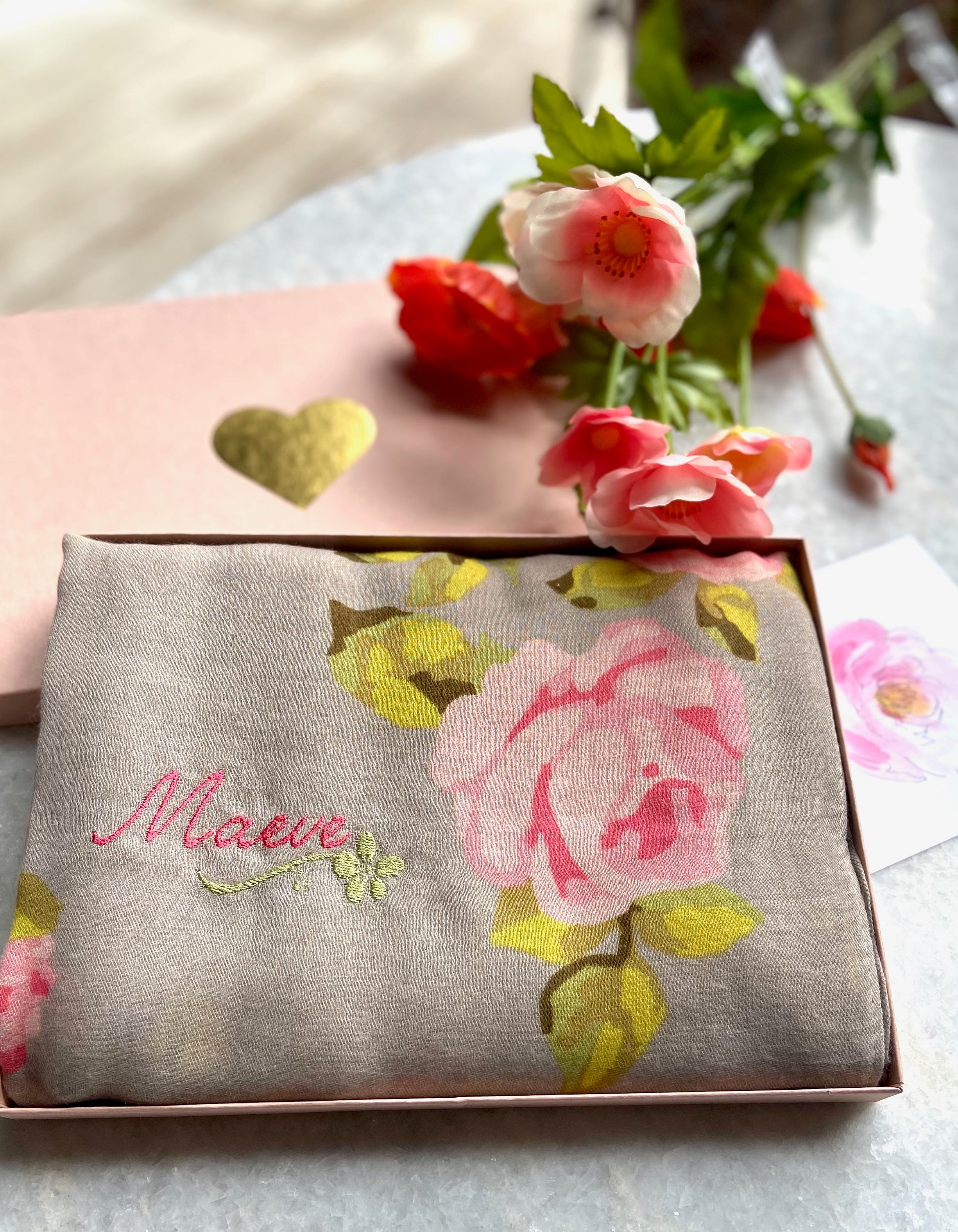 Elegant Rose Print Scarf - Soft Womens Fashion Accessory with Gift Box & Card - Perfect for Valentine's Day, Mother's Day Gifts & Everyday Style
