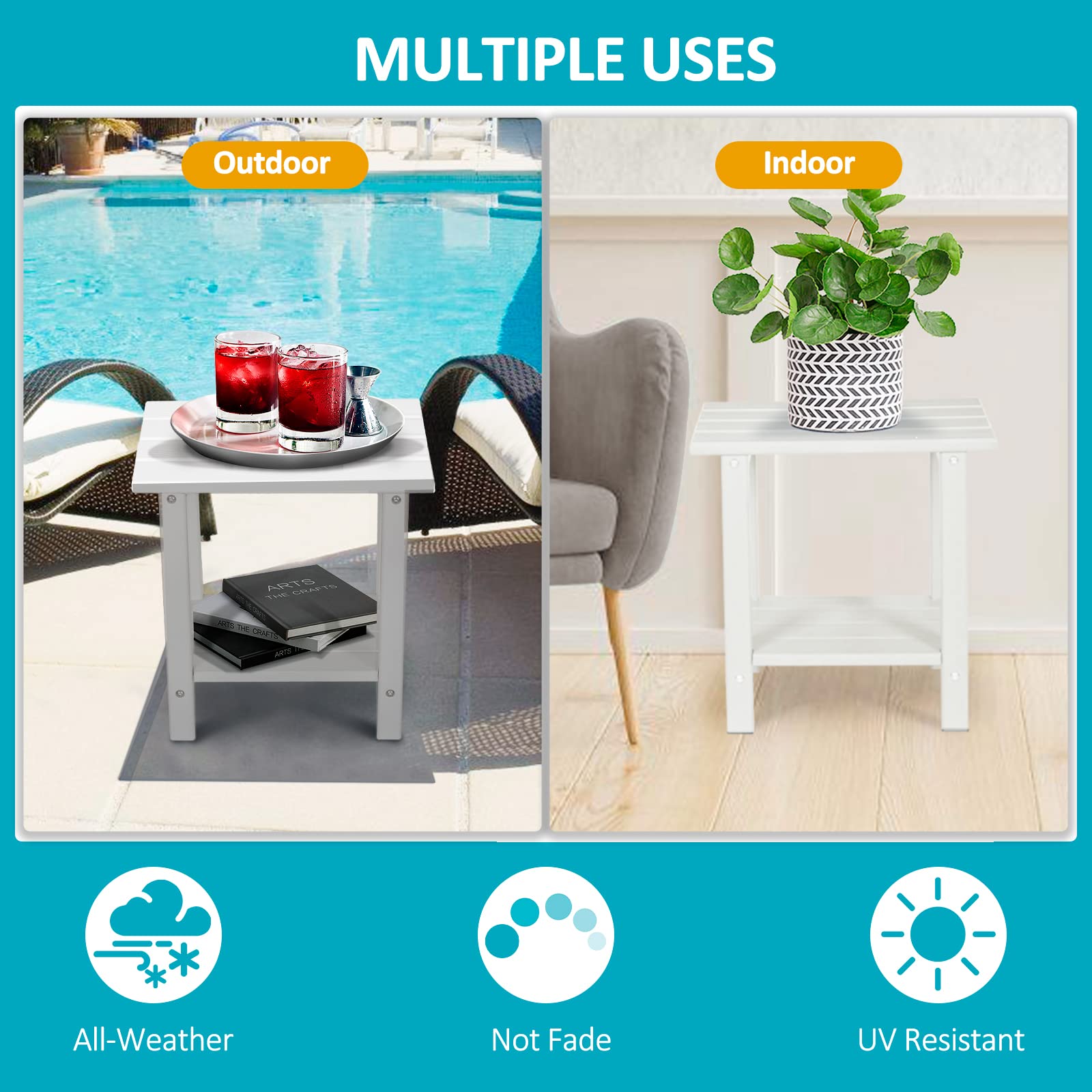 2-Tier Outdoor Side Table with Wood-Like Grain - 16.6