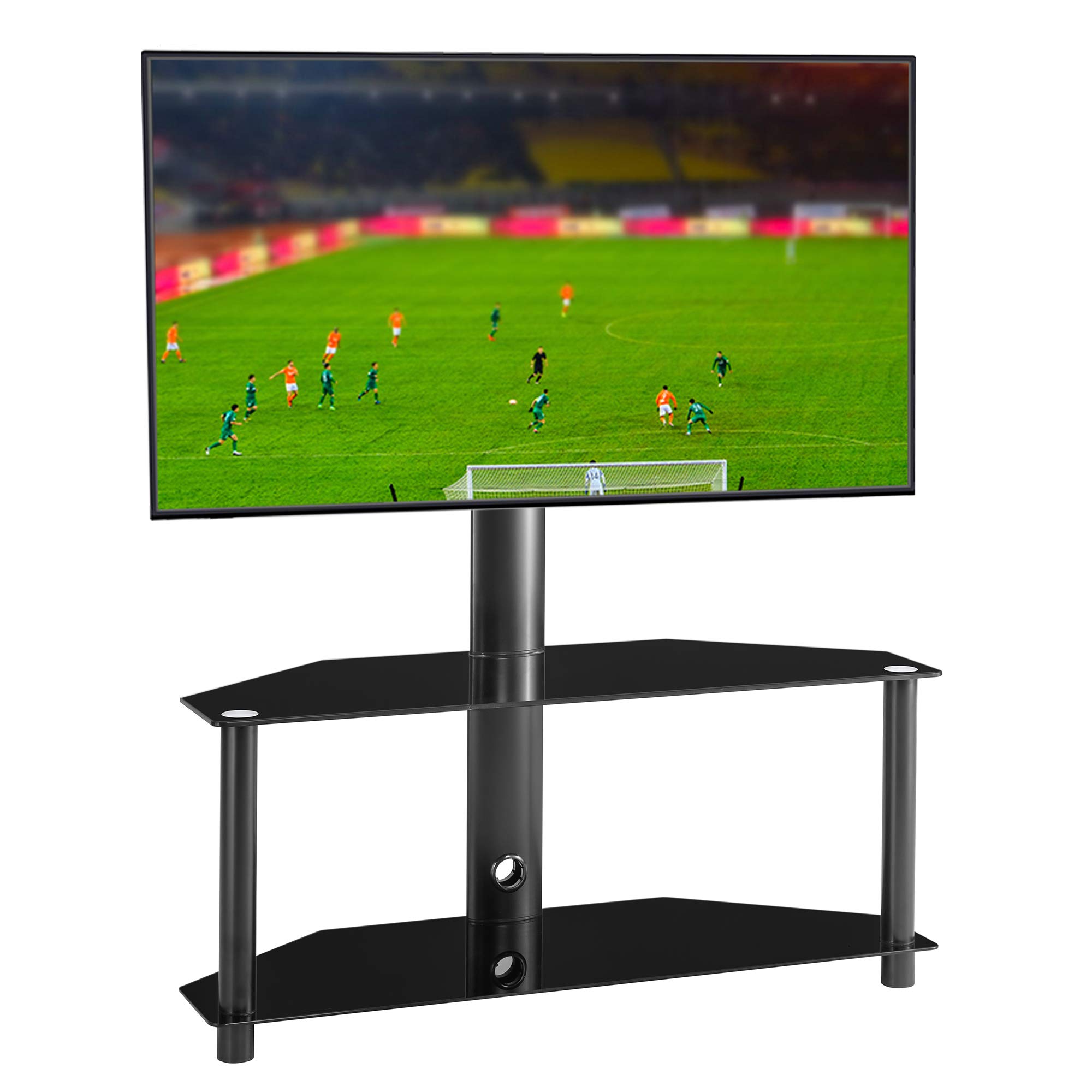 IANIYA Universal Swivel Floor TV Stand with Adjustable Mount - 2-Tier Tempered Glass Entertainment Center for 32-65 inch LCD LED Plasma or Curved Screens - Perfect for Living Room, Bedroom & Home Theater Setup