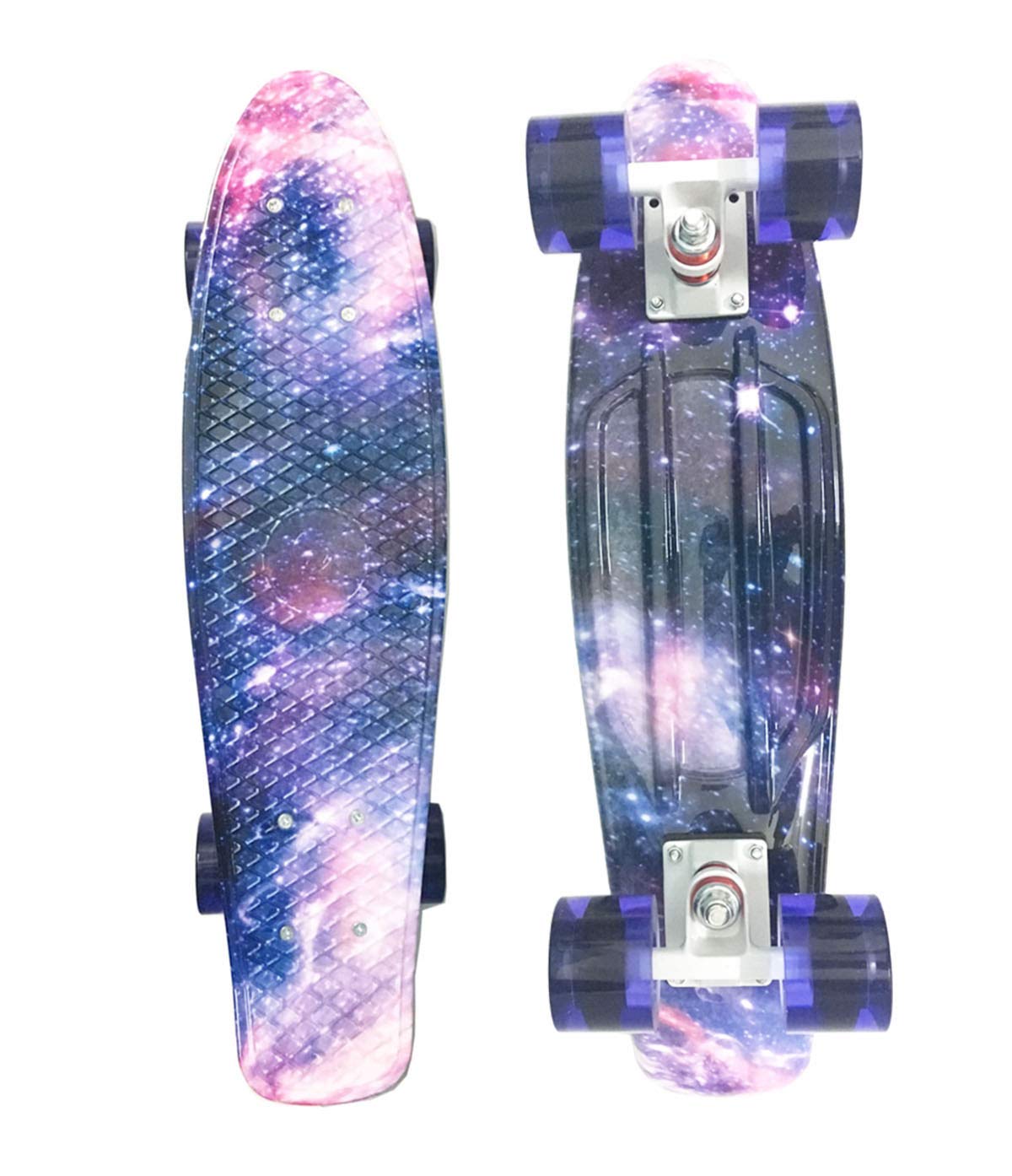 **DreamFire Galaxy Starry Skateboard - 22 Inch Mini Retro Cruiser for Kids, Boys & Girls - Beginner-Friendly Purple Skateboard - Perfect for Commuting, Park Rides & Outdoor Fun**