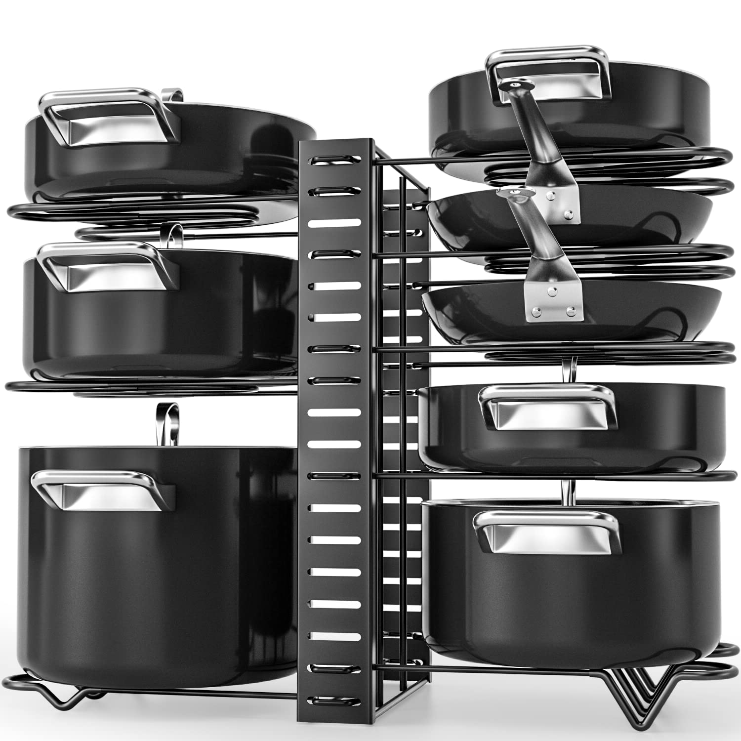 G-TING 8-Tier Adjustable Pot and Pan Organizer Rack with Lid Holder - Space Saving Kitchen Storage Solution for Pots, Pans & Cookware Lids - Perfect for Small Kitchens, RVs & Apartment Cooking Spaces