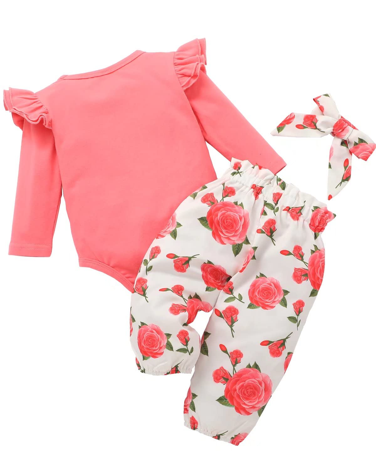 BINPAW Newborn Baby Girl Clothes Floral Outfit Set - Soft Cotton Romper & Headband for Newborn Photography, Christening, and Special Occasions