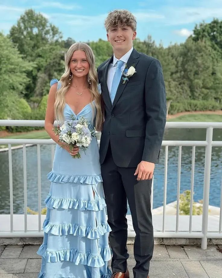 Elegant Blue A-Line Long Prom Dresses for Women - Formal Evening Gowns J5688 | Perfect for Homecoming, Wedding Guest & Special Occasions
