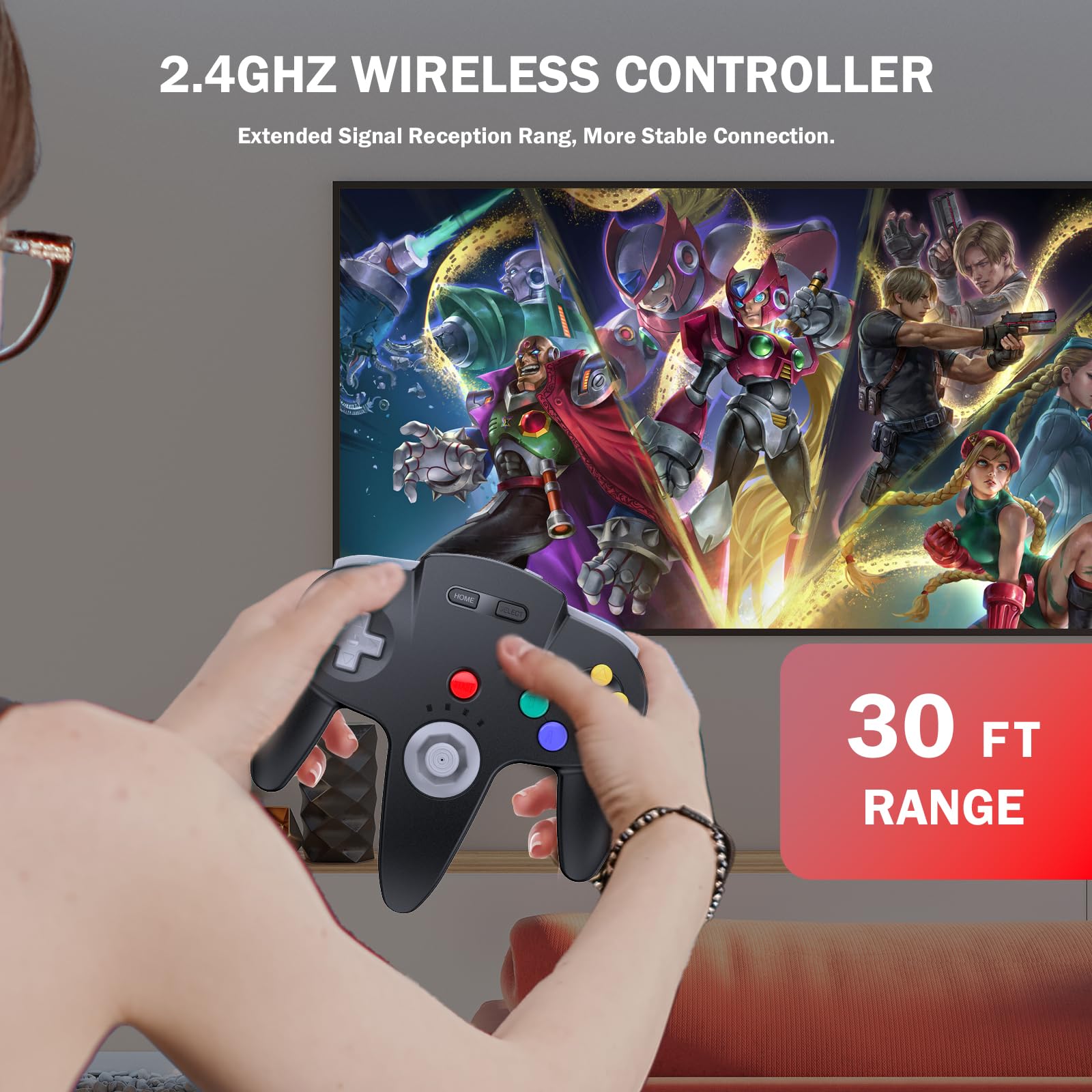KIWITATA Wireless N64 Controller for Nintendo Switch - 2.4GHz Gamepad Compatible with N64 Console, Switch/Switch Lite/Switch OLED, PC & Mac (Windows 7/8/10/11) - Black - Perfect for Retro Gaming & Multiplayer Sessions