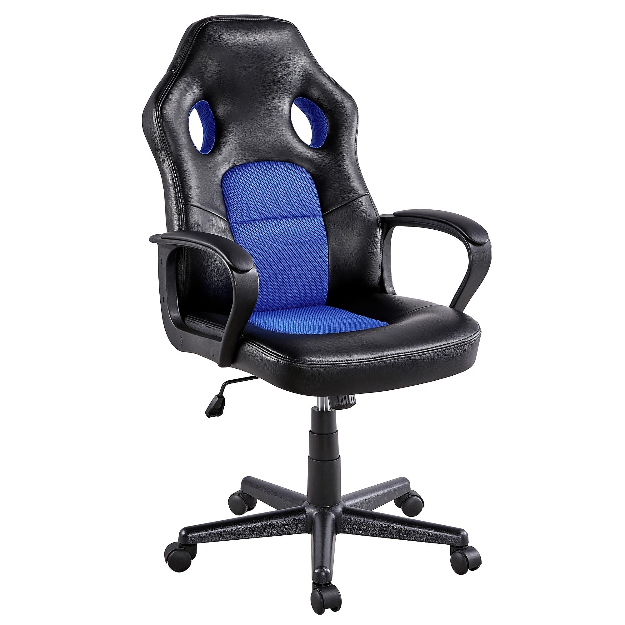 Premium High Back Leather Racing Office Chair - Adjustable Height Executive Desk Chair with Smooth Rolling Casters for Home & Office Workspaces - Ergonomic Support for Long Hours of Comfortable Sitting