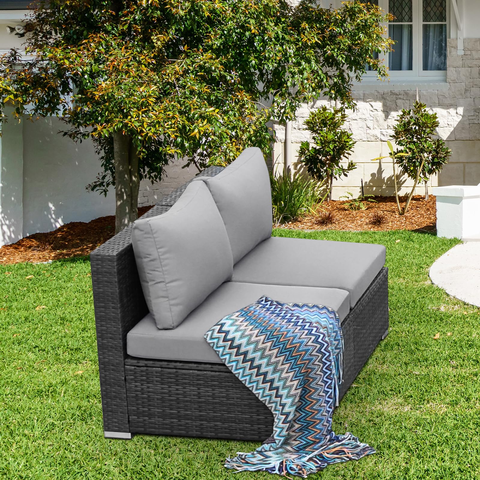 2-Piece PE Rattan Patio Furniture Set - Armless Outdoor Sofas with Thick Cushions, All-Weather Wicker Seating for Backyard, Deck, Garden, Balcony & Poolside (Light Grey) - Perfect for Relaxing & Entertaining Guests
