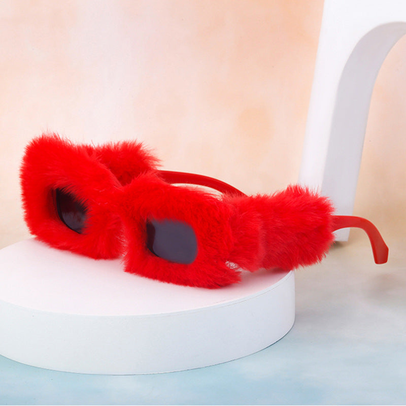 Stylish Plush Square Sunglasses for Women - Winter Fashion Accessory with UV Protection - Perfect for Outdoor Activities, Skiing, and Winter Vacations