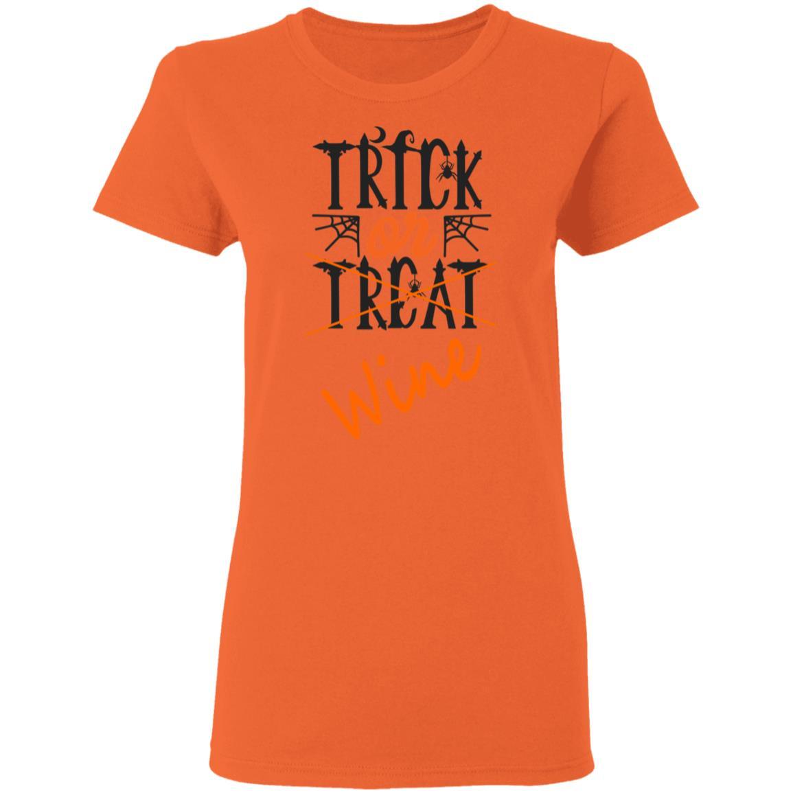 Trick Or Wine Halloween T-Shirt for Women - 5.3 oz Soft Cotton Funny Wine Lover Shirt - Perfect for Halloween Parties & Wine Tasting Events