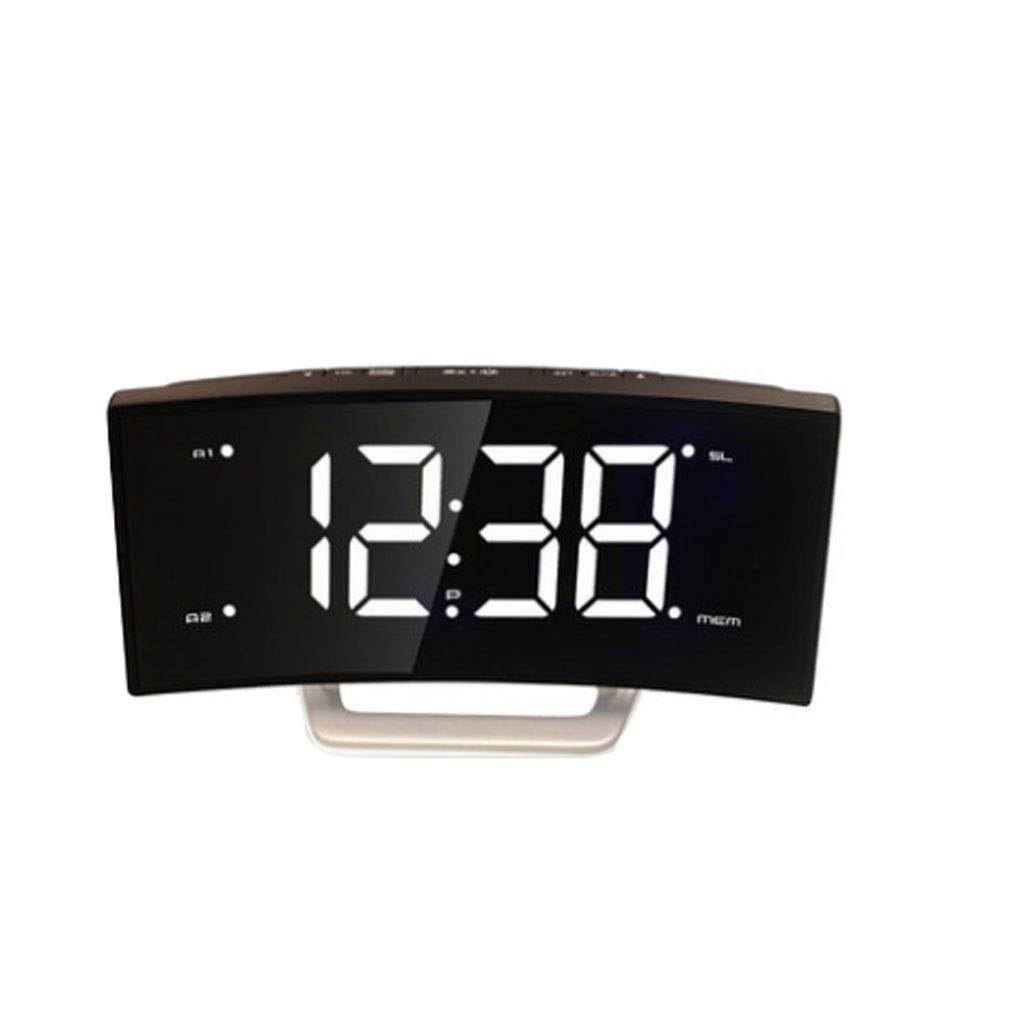 Modern LED Alarm Clock with Big Curved Screen, Adjustable Brightness & Radio - White Digital Wall Clock for Bedroom, Office, Student Study Room - Stylish Home Decor & Night Light