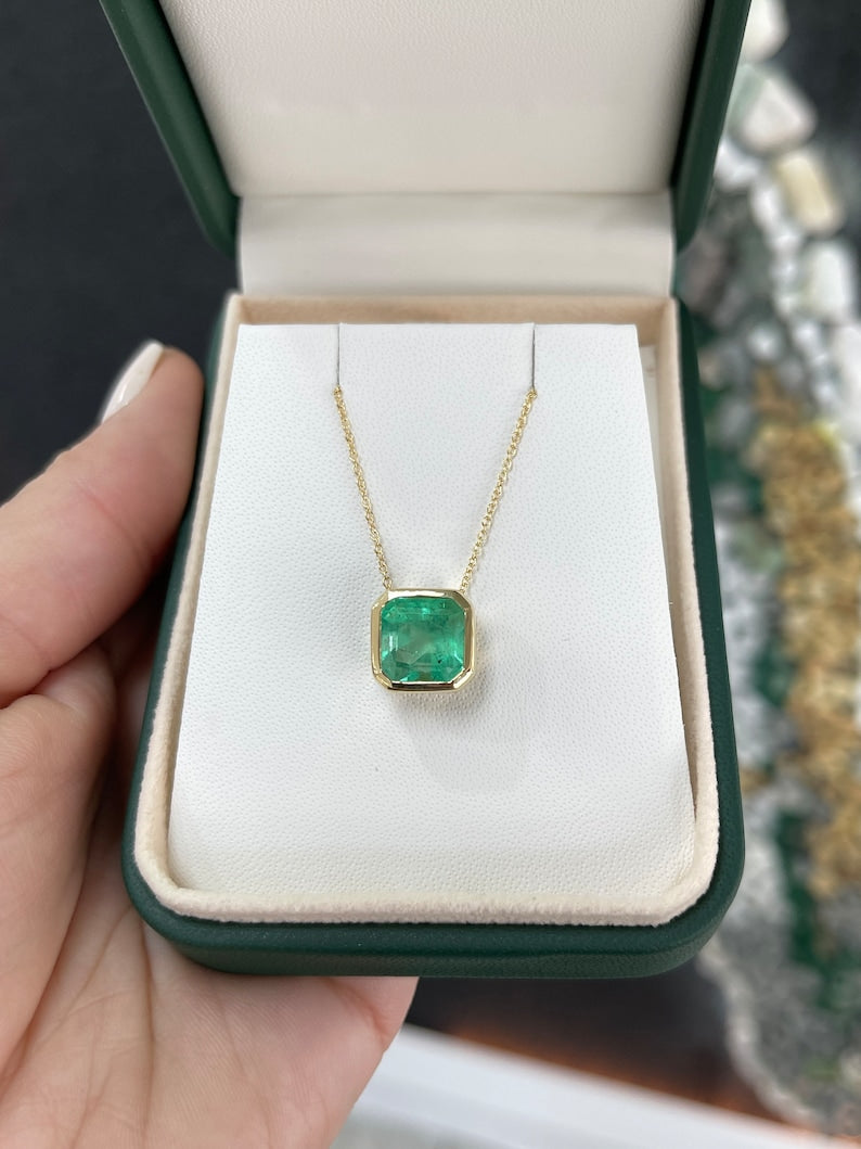5.03ct Vivid Green Natural Emerald Solitaire Necklace in 18K Gold Bezel Setting - Perfect for Weddings, Anniversaries & Special Occasions