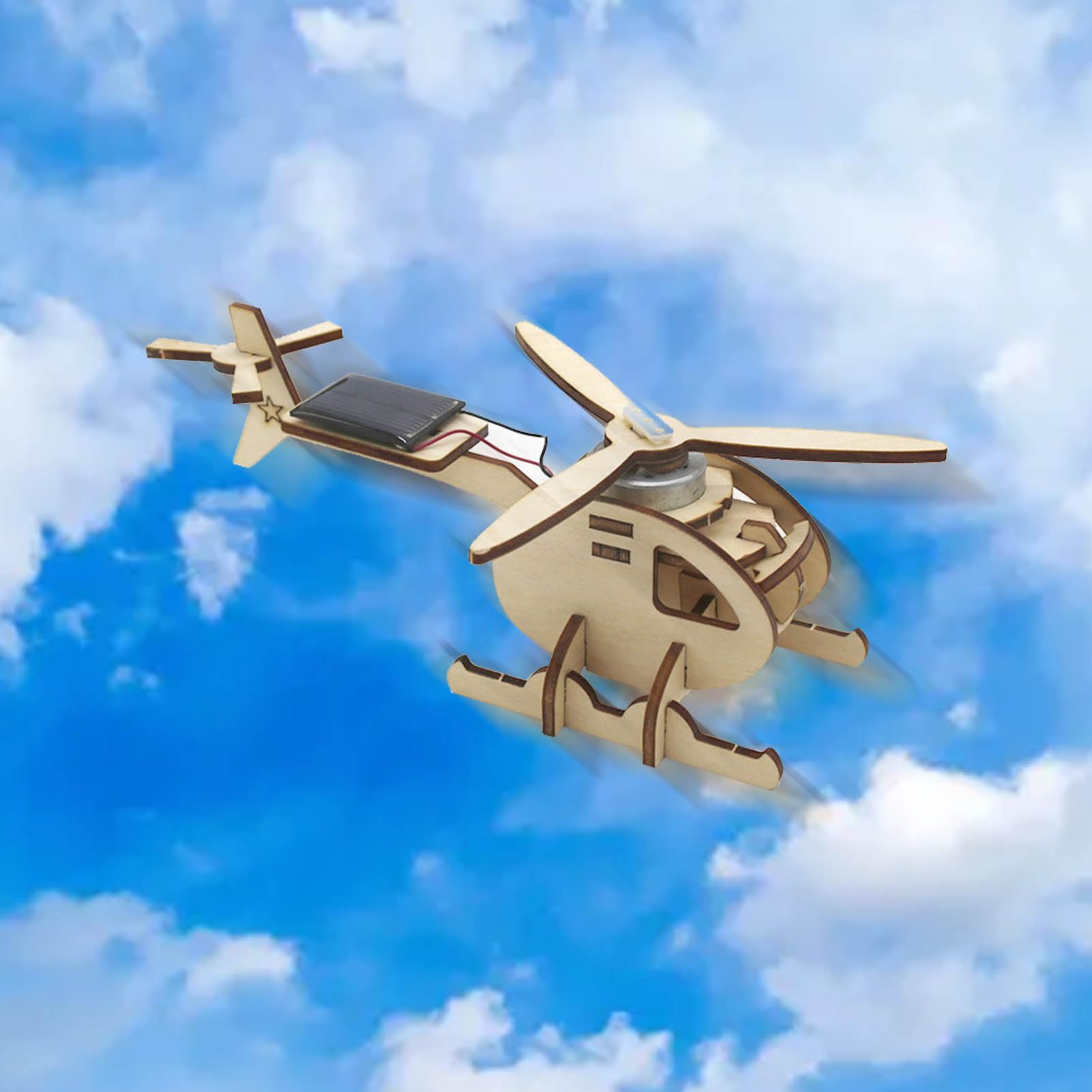 3D Wooden Helicopter Puzzle Kit - DIY Solar Powered Helicopter Model Toy - Fun STEM Building Project for Kids & Adults - Perfect Desk Decoration & Gift for Aviation Enthusiasts (Great for Birthday Parties, Classroom Activities & Home Decor)