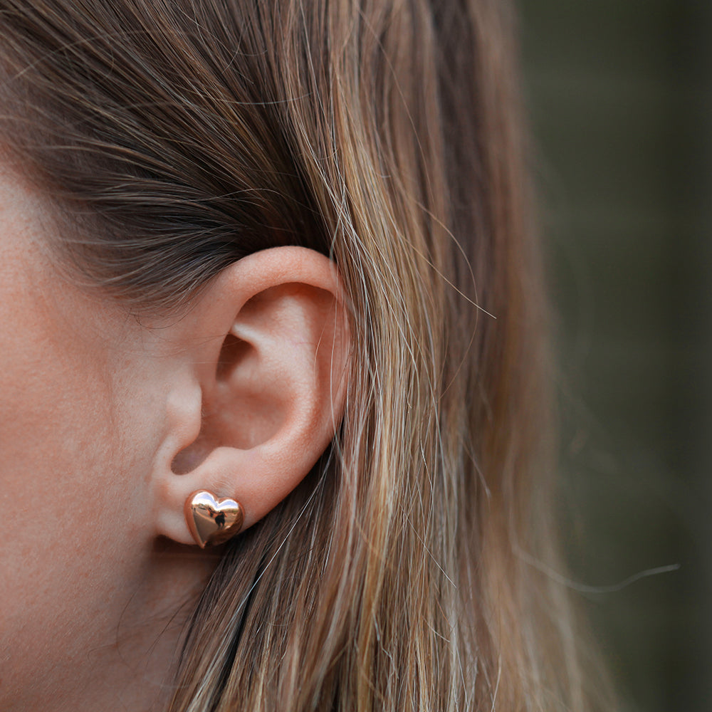 9CT Rose Gold Heart Stud Earrings for Women - Dainty & Elegant Jewelry Gift for Valentine's Day, Anniversary or Everyday Wear