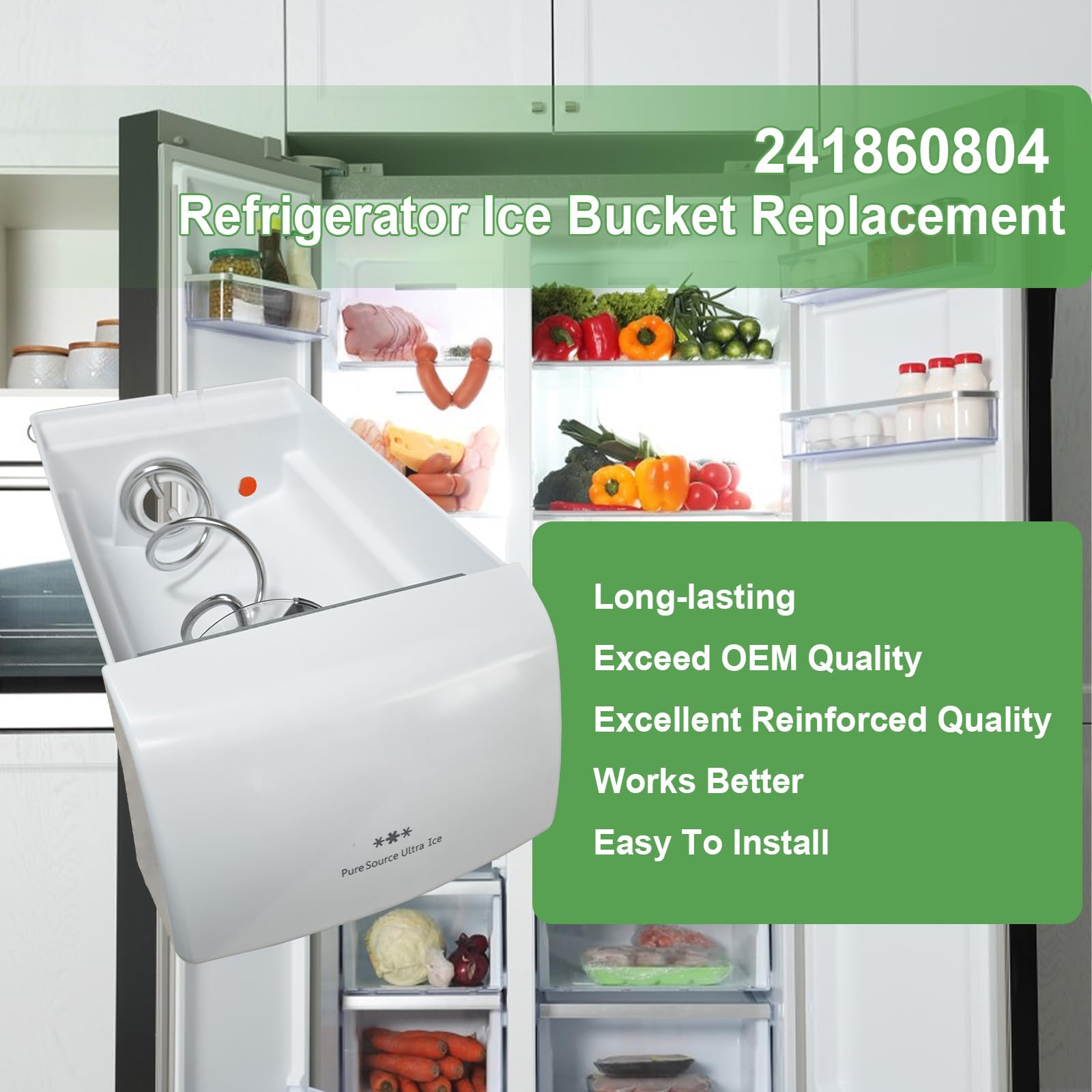 Frigidaire Refrigerator Ice Bucket Assembly Replacement - Compatible with Part Numbers 241860804, 241561601, 241561603, 1379461 - Durable Ice Container for Frigidaire Ice Makers - Perfect for Home Kitchen, Office, and RV Refrigeration