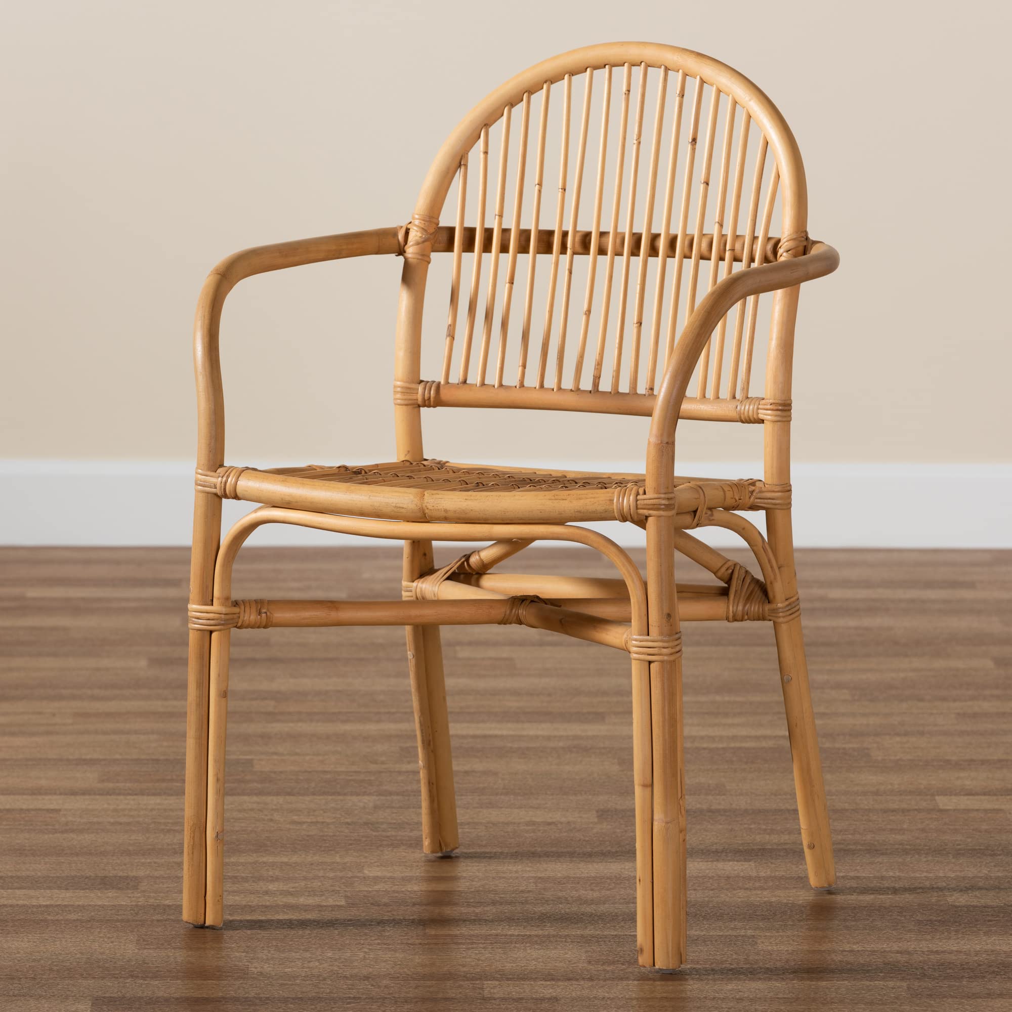 Baxton Studio Tugera Natural Brown Rattan Dining Chair - Modern Woven Seat for Kitchen, Dining Room, and Outdoor Patio Use