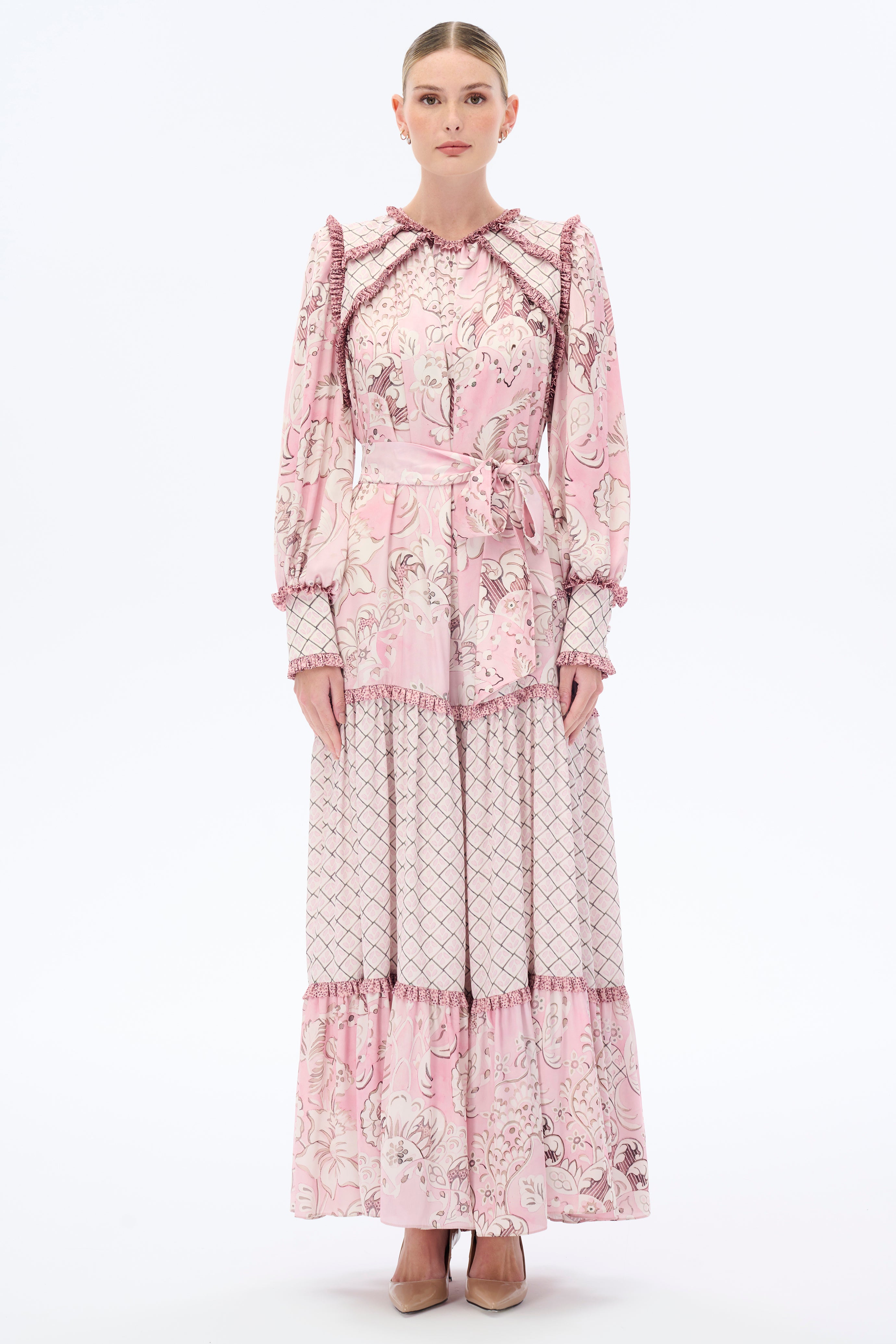 Elegant Crush Frill Maxi Dress in Rose Pink | Flowy Summer Wedding Guest Dress & Beach Vacation Outfit
