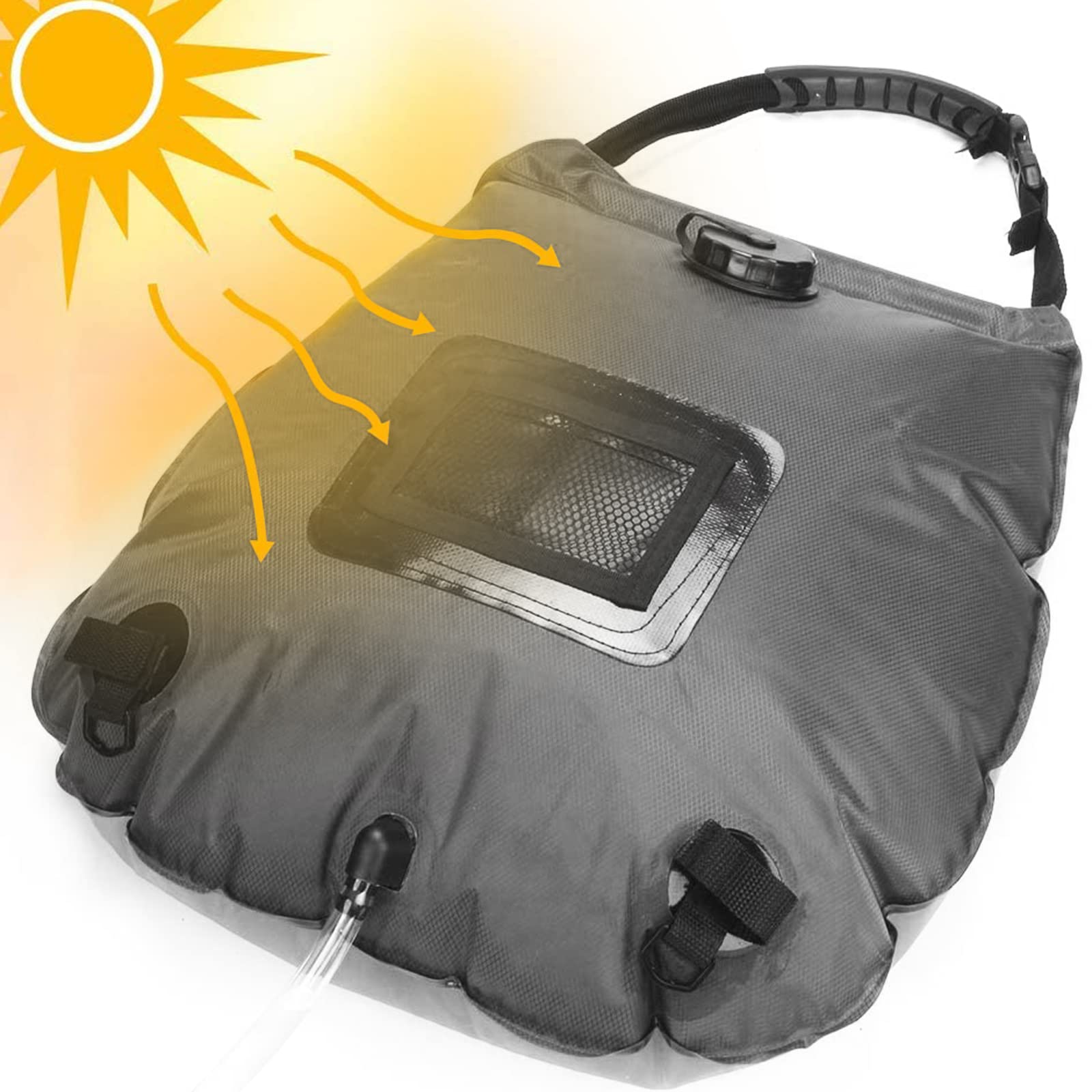 5 Gallon Solar Shower Bag for Camping - 20L Portable Outdoor Shower with Removable Hose & On/Off Switchable Shower Head - Perfect for Beach, Hiking, RV Trips and Emergency Preparedness