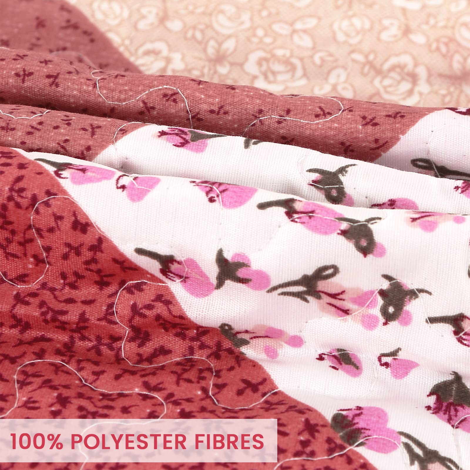 Soft Reversible Floral Quilt Blanket - 50x60 Inch Microfiber Patchwork Throw - Red, Pink & White Shabby Chic Design - Lightweight Bedding for Sofa, Bed & Nursery Decor - Cozy Home & Gift Idea