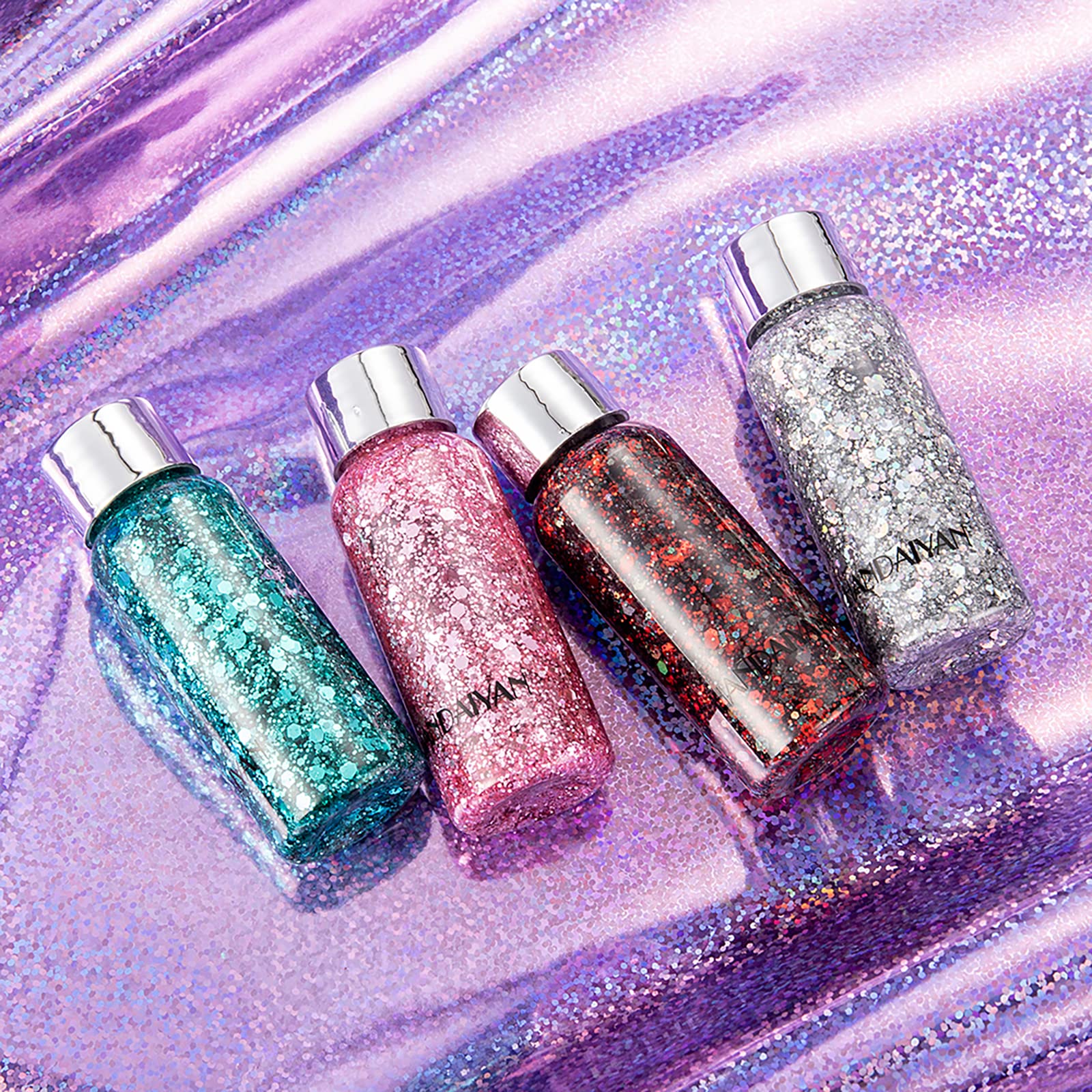 HIROCK Chunky Glitter for Face & Body - Holographic Mermaid Sequins, Liquid Eyeshadow & Nail Art Glitter - Perfect for Festivals, Parties, Cosplay & Makeup Decoration (01)