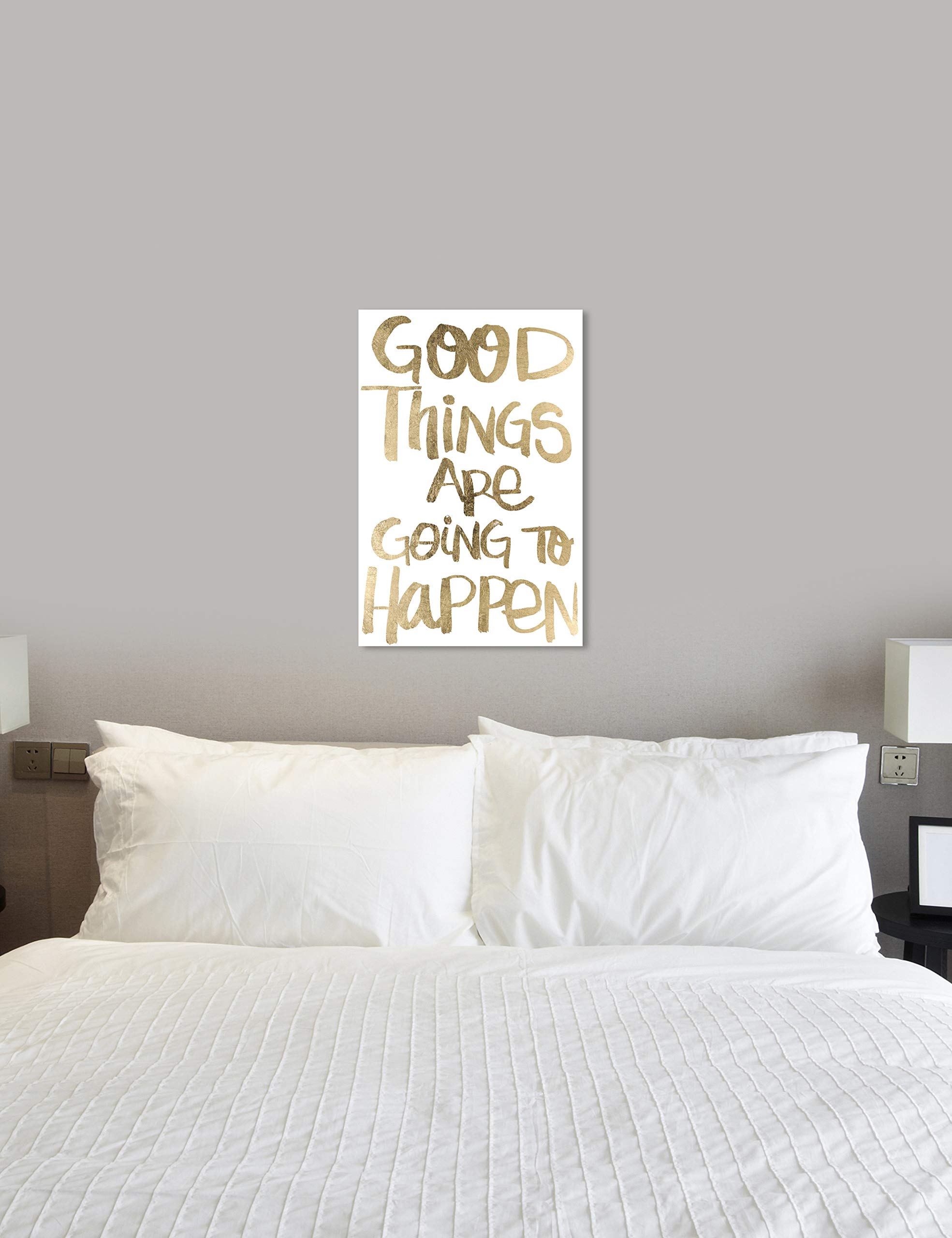 Oliver Gal Artist Co. Typography & Quotes Wall Art Canvas Print - 'Good Things' Home Décor in Gold & White, 24x36 Inches - Perfect for Living Room, Bedroom & Office Decor