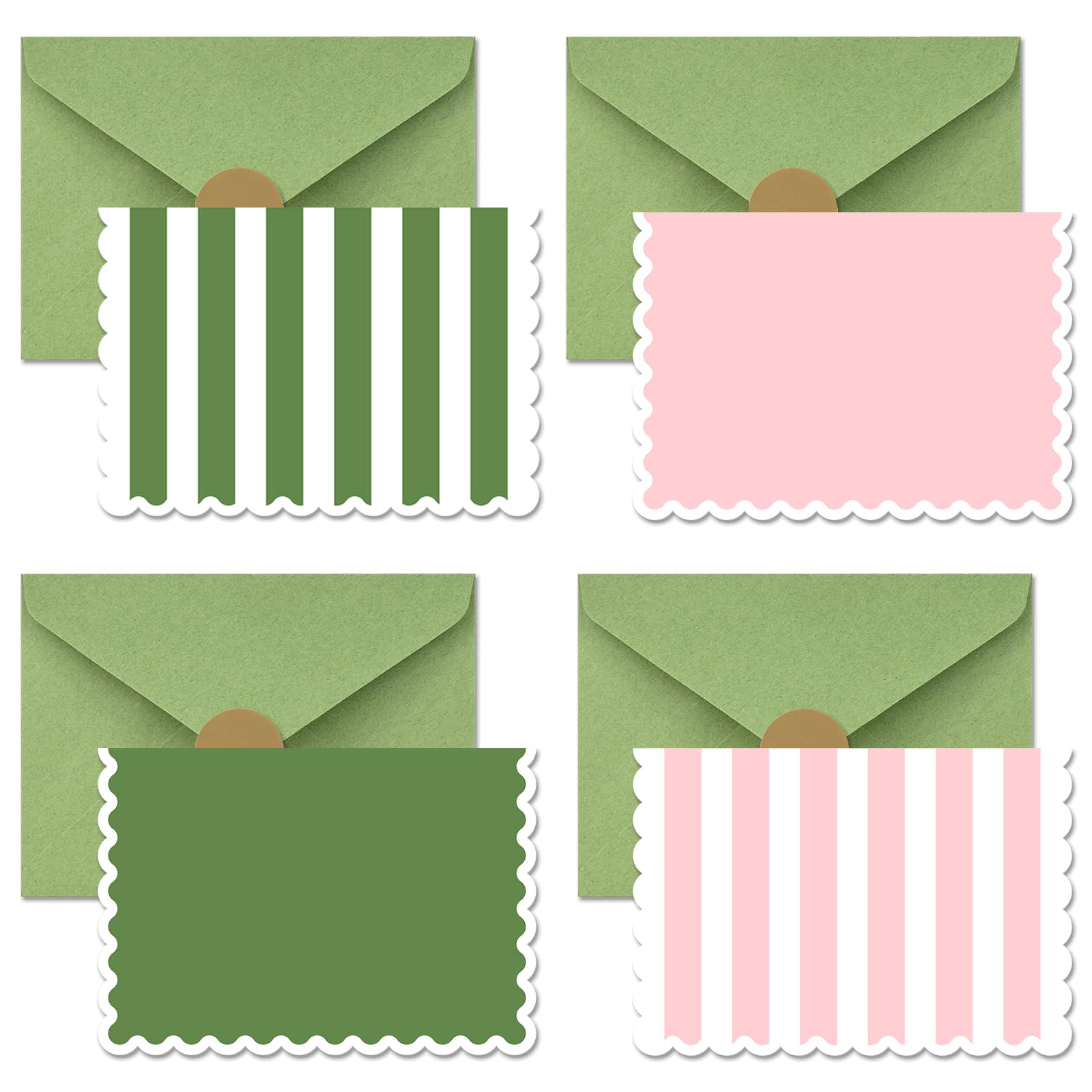 AZAZA 48 Pack Blank Mini Greeting Cards with Envelopes - 3.5x5 Inch Striped Thank You Cards for Baby Shower, Wedding, Bridal Shower & Small Business (Pink & Green) | Perfect for Handwritten Notes, Party Invitations & Business Correspondence
