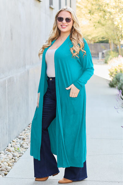 Basic Bae Full Size Open Front Long Sleeve Cover Up - Lightweight Beach Kimono for Women, Summer Swimwear Coverup, Boho Chic Loungewear for Pool, Vacation, and Resort Wear