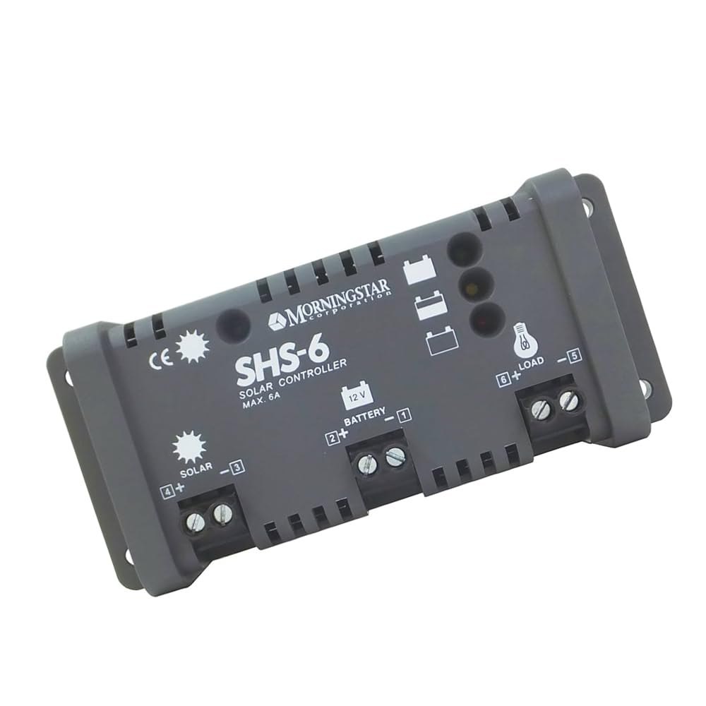 Morningstar SHS 6A PWM Solar Charge Controller (SHS-6) - 12V Intelligent Solar Panel Regulator with Load Control (LVD) | High Reliability & USA Design | Perfect for RV, Boat, Off-Grid & Solar Power Systems