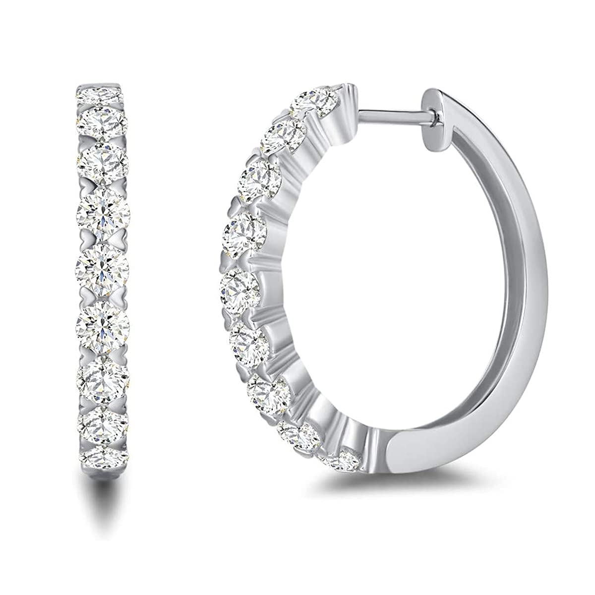 14K White Gold Plated 925 Sterling Silver Moissanite Star Huggie Hoop Earrings for Women - 1cttw & 2cttw Options (EF Color, VVS Clarity) - Perfect for Everyday Wear, Parties & Gift Giving
