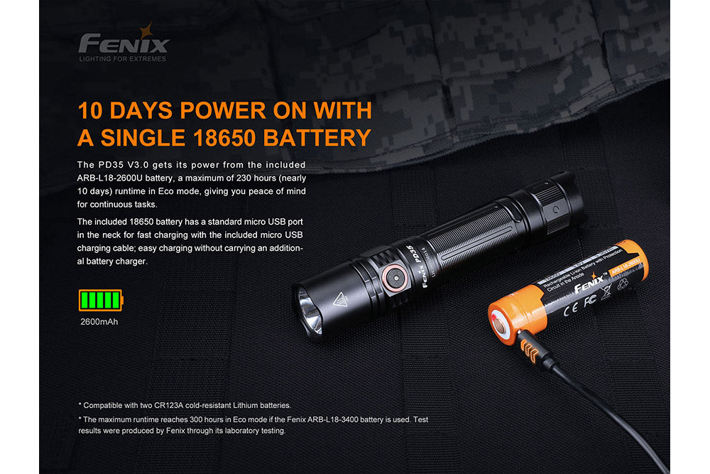 Fenix PD35 V3 Tactical Flashlight Bundle with Battery & Accessories - Perfect for Camping, Hiking & Emergency Preparedness