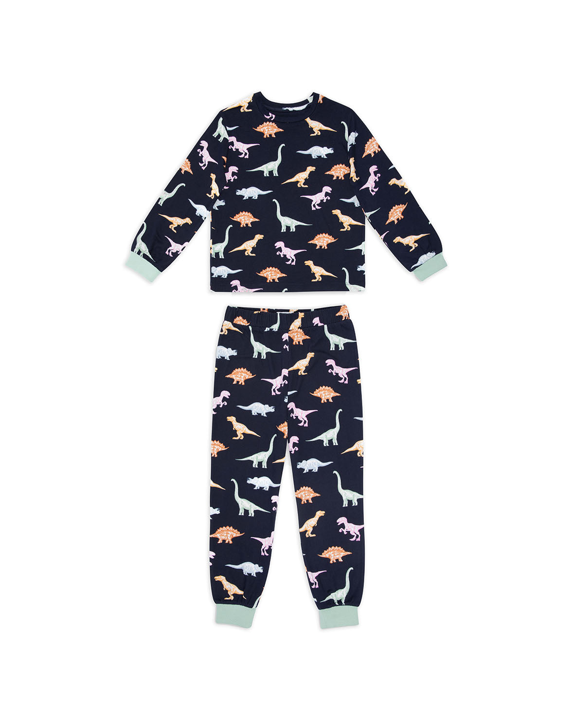 Dinosaur Print Kids Long Sleeve Pajama Set - Navy Blue | Soft & Comfortable Boys & Girls Sleepwear for Bedtime & Lounging