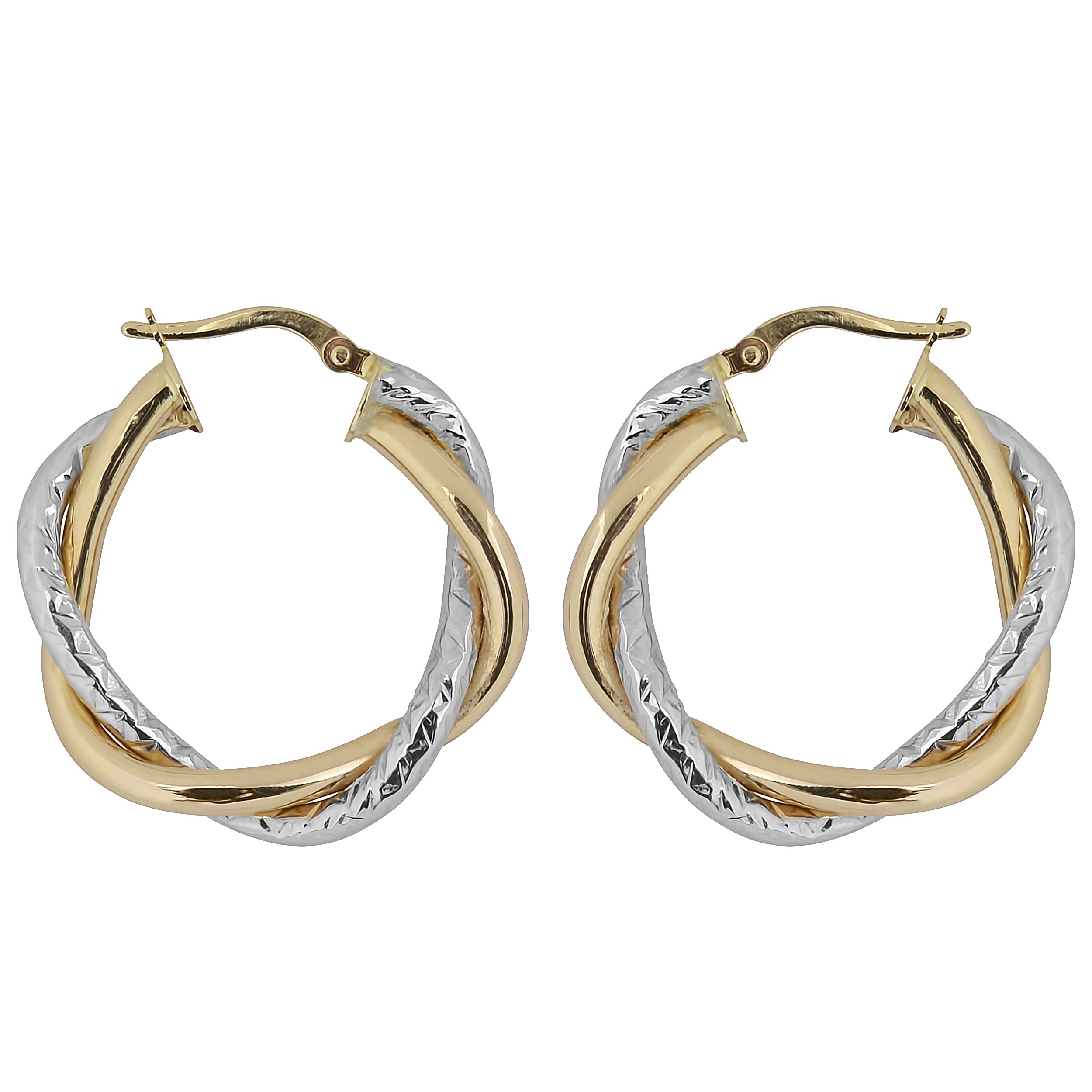 10K Gold Diamond-Cut Double Hoop Earrings for Women - Intertwined Polish Design, Elegant Dangle Drop Earrings for Party, Wedding & Everyday Wear