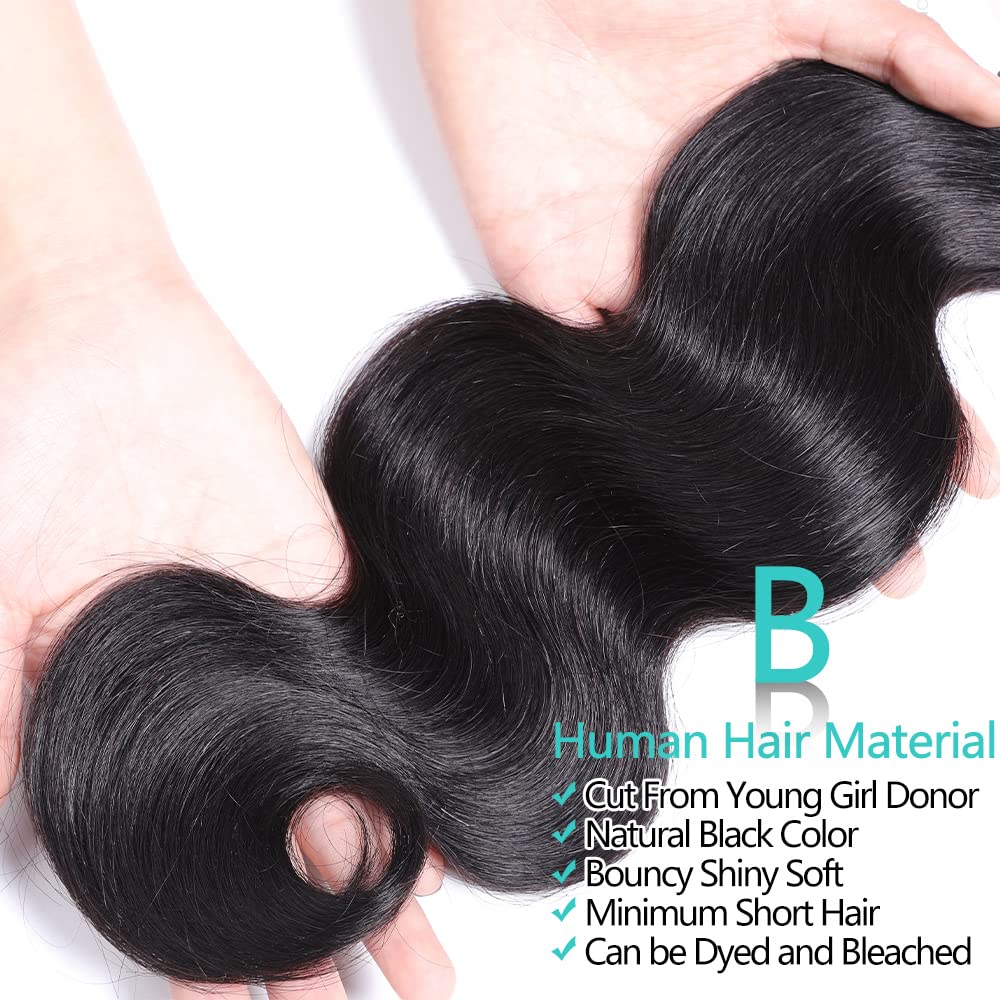 10A Brazilian Body Wave Human Hair Bundles with Frontal (16 18 20+14) - 100% Unprocessed Virgin Hair Extensions for Length & Volume - Perfect for Daily Wear, Parties & Special Occasions