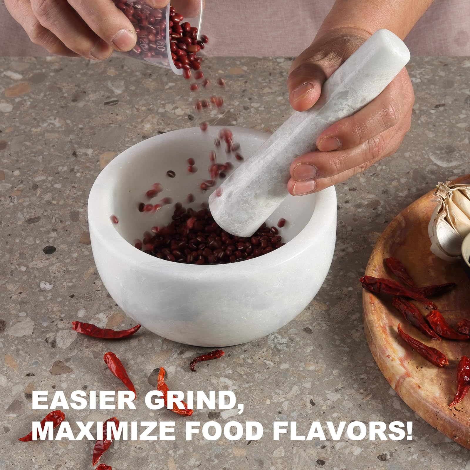 Premium African Natural Marble Mortar and Pestle Set - 2 Cup Heavy Duty Grinding Bowl for Guacamole, Salsa, Spices, Herbs, Garlic & Nuts - Kitchen Herb Crusher & Pill Grinder (Namib Fantasy) - Perfect for Mexican Cooking, Meal Prep & Herbal Medicine Preparation