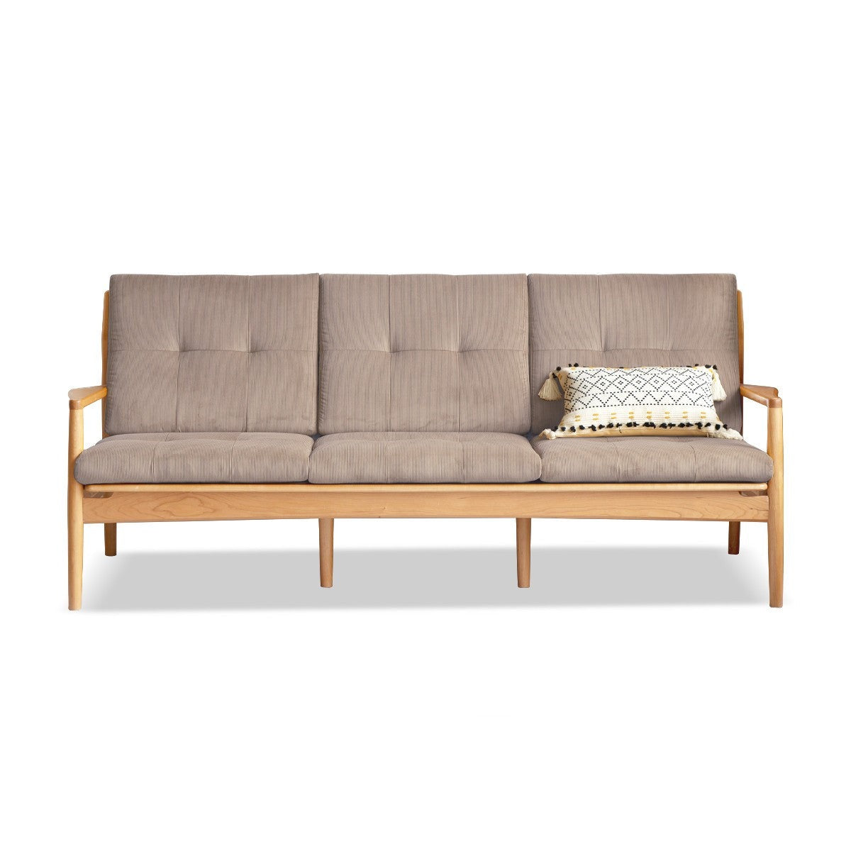 Vintage Oak Solid Wood Rattan Sofa - Convertible 2-in-1 Couch & Daybed for Living Room, Bedroom or Patio