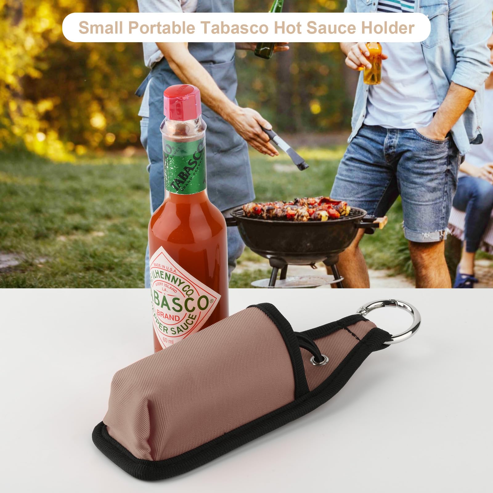 Beautyflier 2oz/60ML Hot Sauce Bottle Holder Sleeve - Portable Belt Clip for Tabasco, Sriracha & Cholula - Essential Hot Sauce Accessory for Cooking, Camping & Travel (Light Brown)