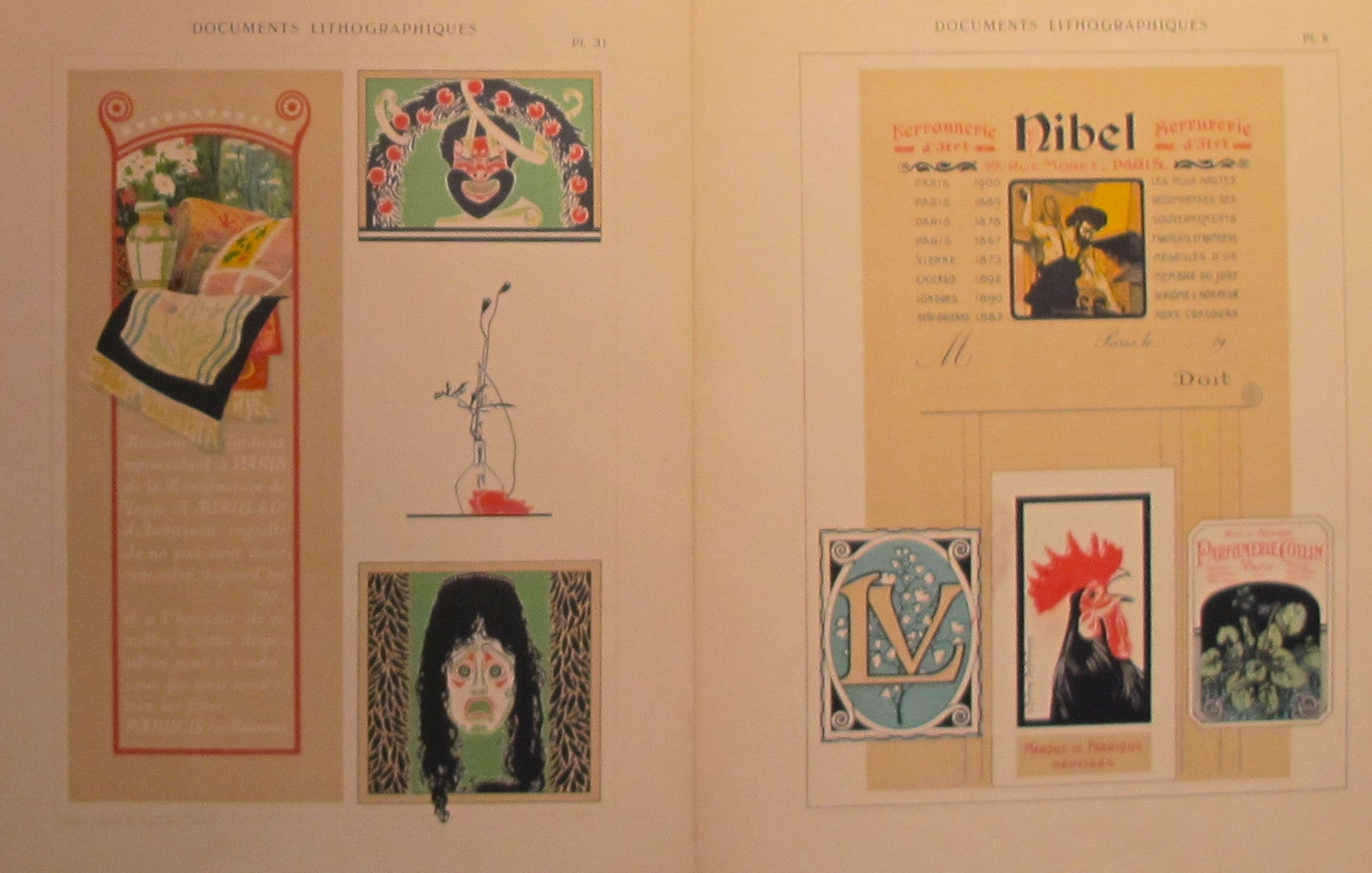 Antique 1900s Belle Epoque Design Sheets - Original Lithographic Plates #8 & #31 - Vintage French Art Nouveau Documents for Home Decor & Framing
