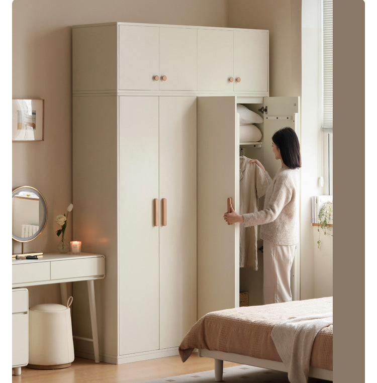 Pine Solid Wood Wardrobe - Cream Style Modern Closet for Bedroom, Living Room & Office Storage