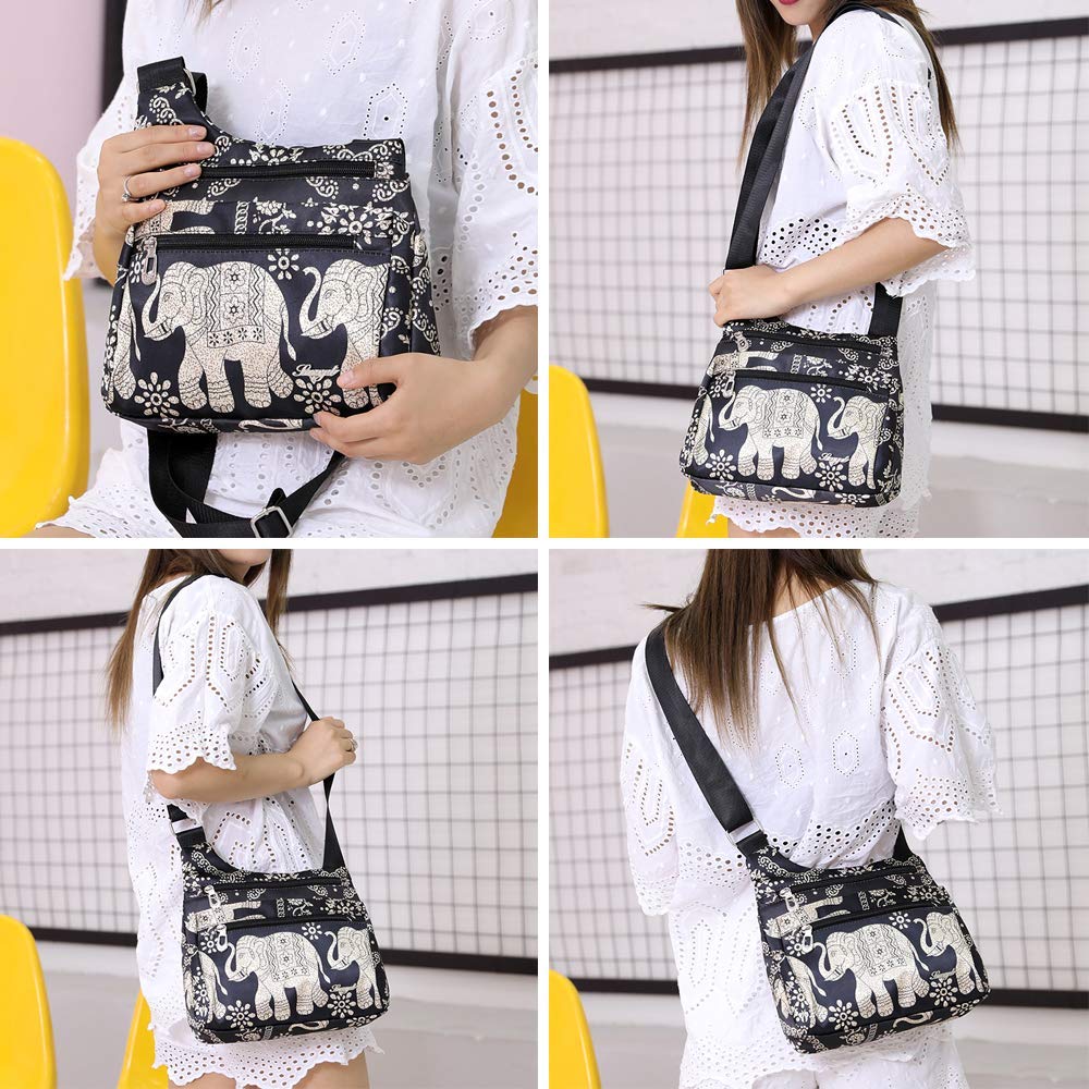 Floral Print Nylon Crossbody Bag for Women - Multi-Pocket Travel Shoulder Purse with Secure Zipper - Perfect for Daily Use, Shopping & Vacation Accessories