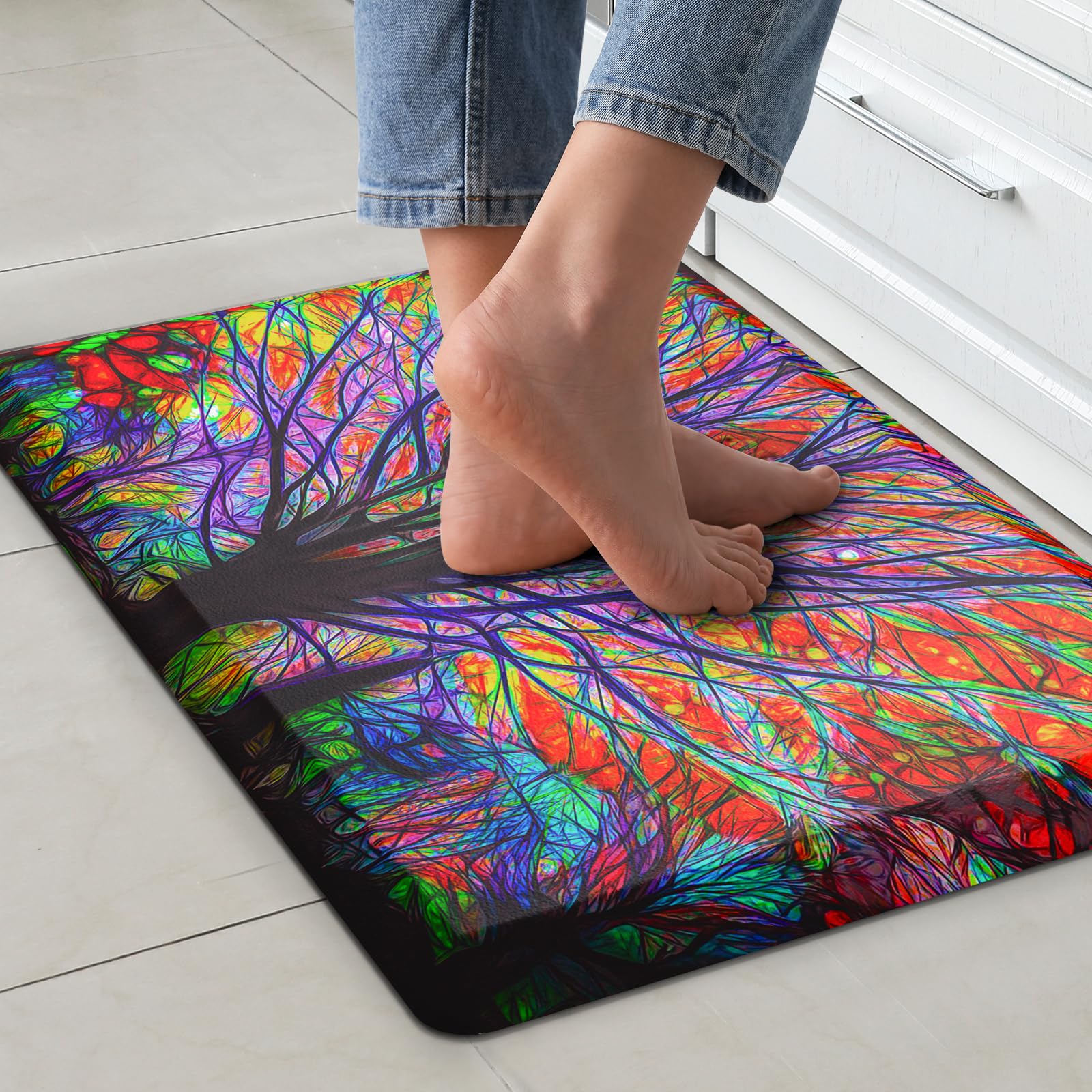 QIYI Anti-Fatigue Kitchen Floor Mat - 3/5 Inch Thick Cushioned Memory Foam, Non-Slip Standing Mat for Office, Sink & Laundry Areas (20