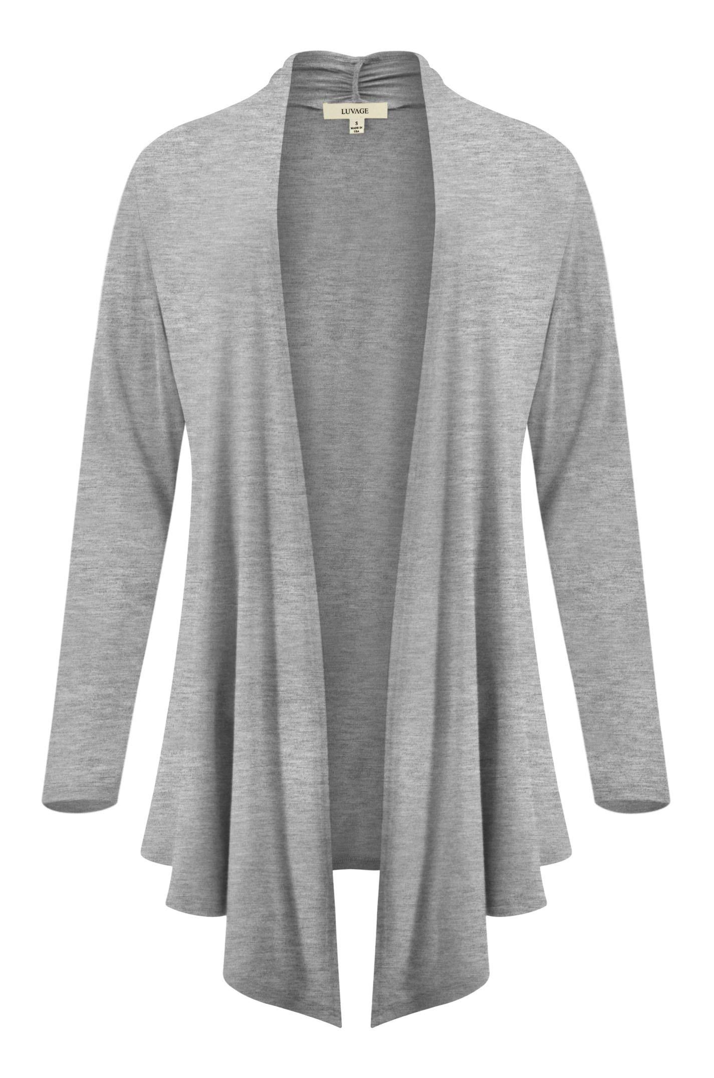 LUVAGE Women's Long Sleeve Draped Open Front Asymmetrical Cardigan Sweater - Lightweight Fall & Winter Fashion for Office, Casual Outfits and Date Nights