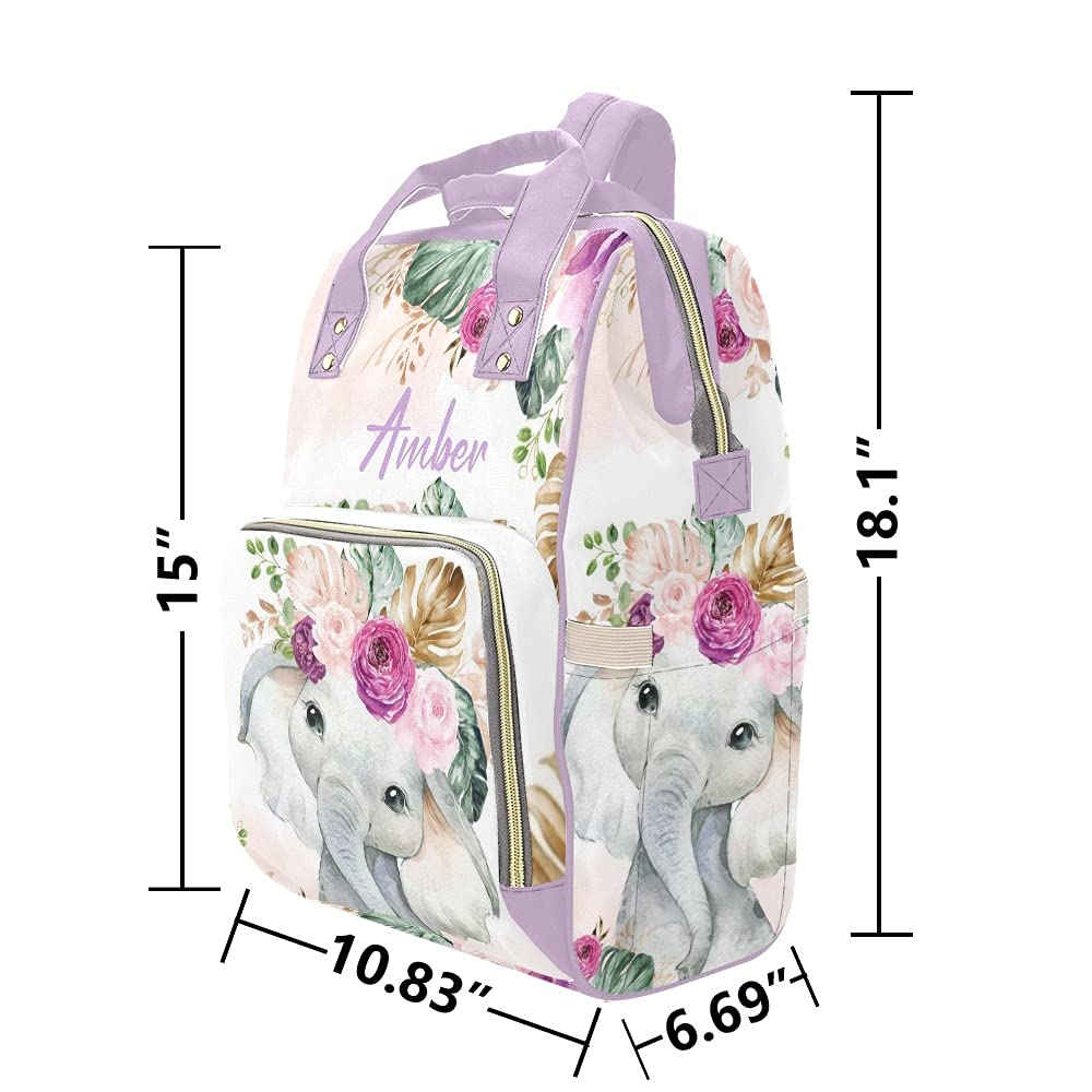 **Personalized Purple Floral Elephant Diaper Backpack - Stylish Nursing & Nappy Bag for Moms, Baby Essentials Organizer, Perfect for Travel, Outings & Baby Showers**